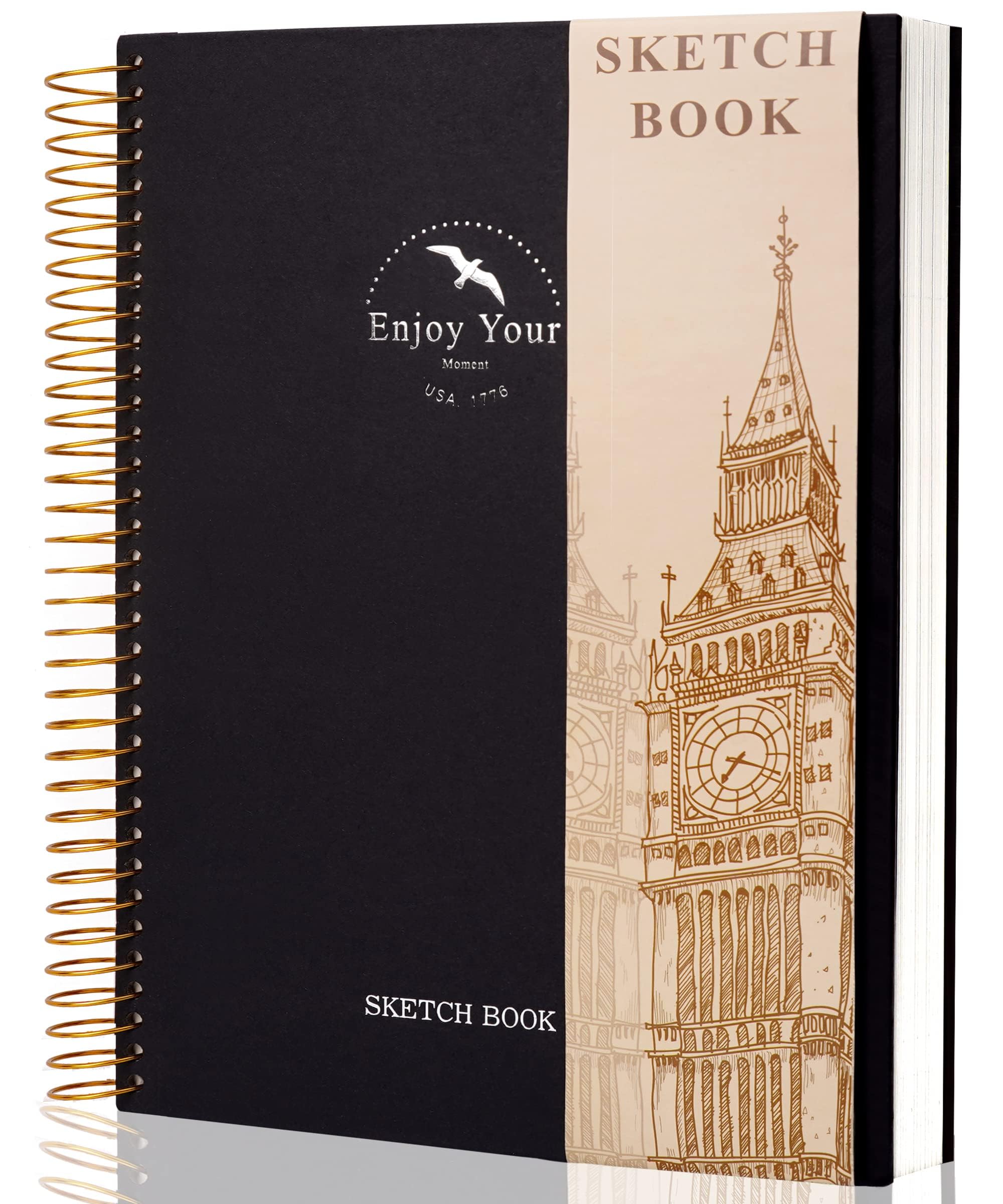Hardcover-Skizzenbuch zum Zeichnen, 21.6x27.9 cm, spiralförmiges Skizzenbuch für Erwachsene, Frauen, Kinder, mit 100 g/m², 30.8 kg, 120 Blatt, Premium-Papier, Notizbuch, Schwarz