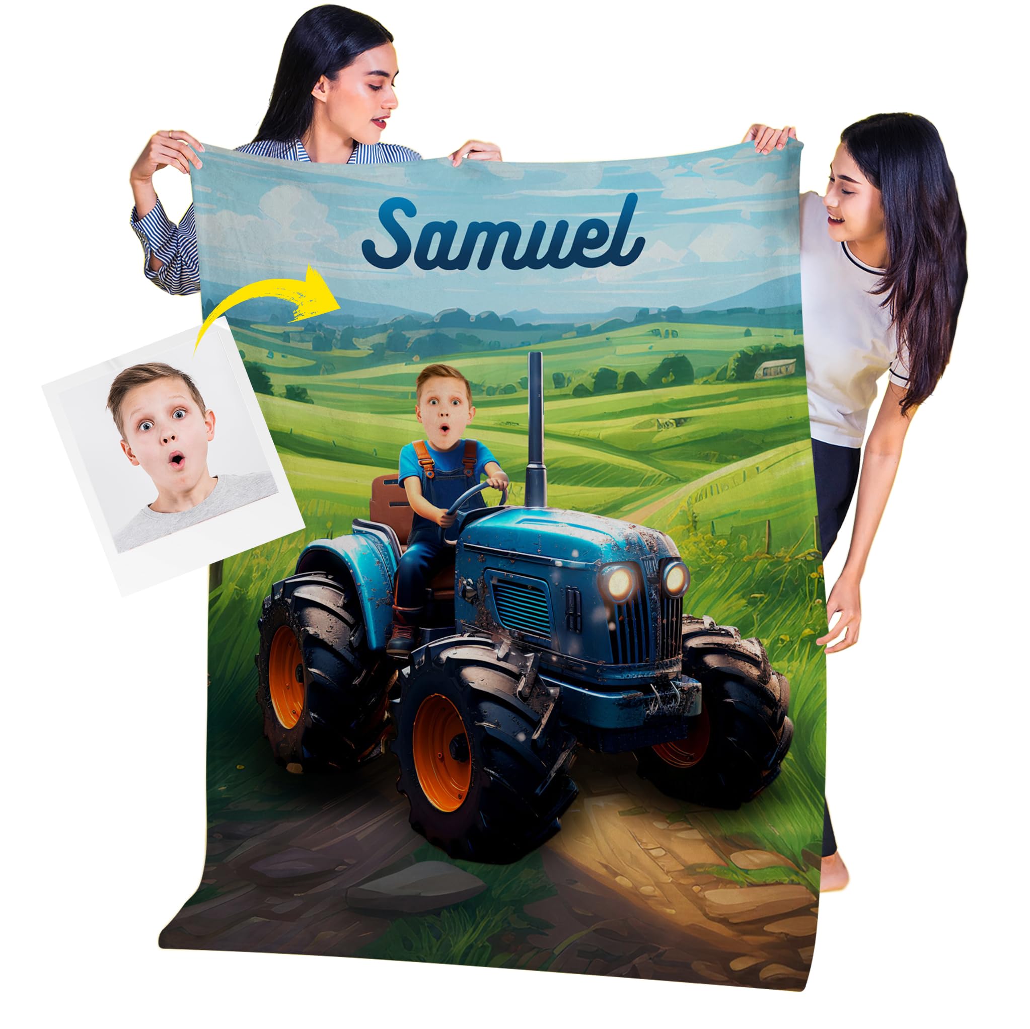 Personalized Blankets with Pictures, Tractor Driver Soft Throw Blanket 50 x 60, Boys, Farm Truck Custom Throw Blankets, Tractor Birthday Gifts for