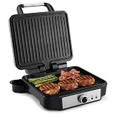 YASHE Panini Naciśnij do kanapek, 4-warstwowy grill Panini z powłoką zapobiegającą przywieraniu, z regulacją temperatury, otwiera 180 stopni, wyjmowana tacka ociekowa, 1800 W, stal nierdzewna