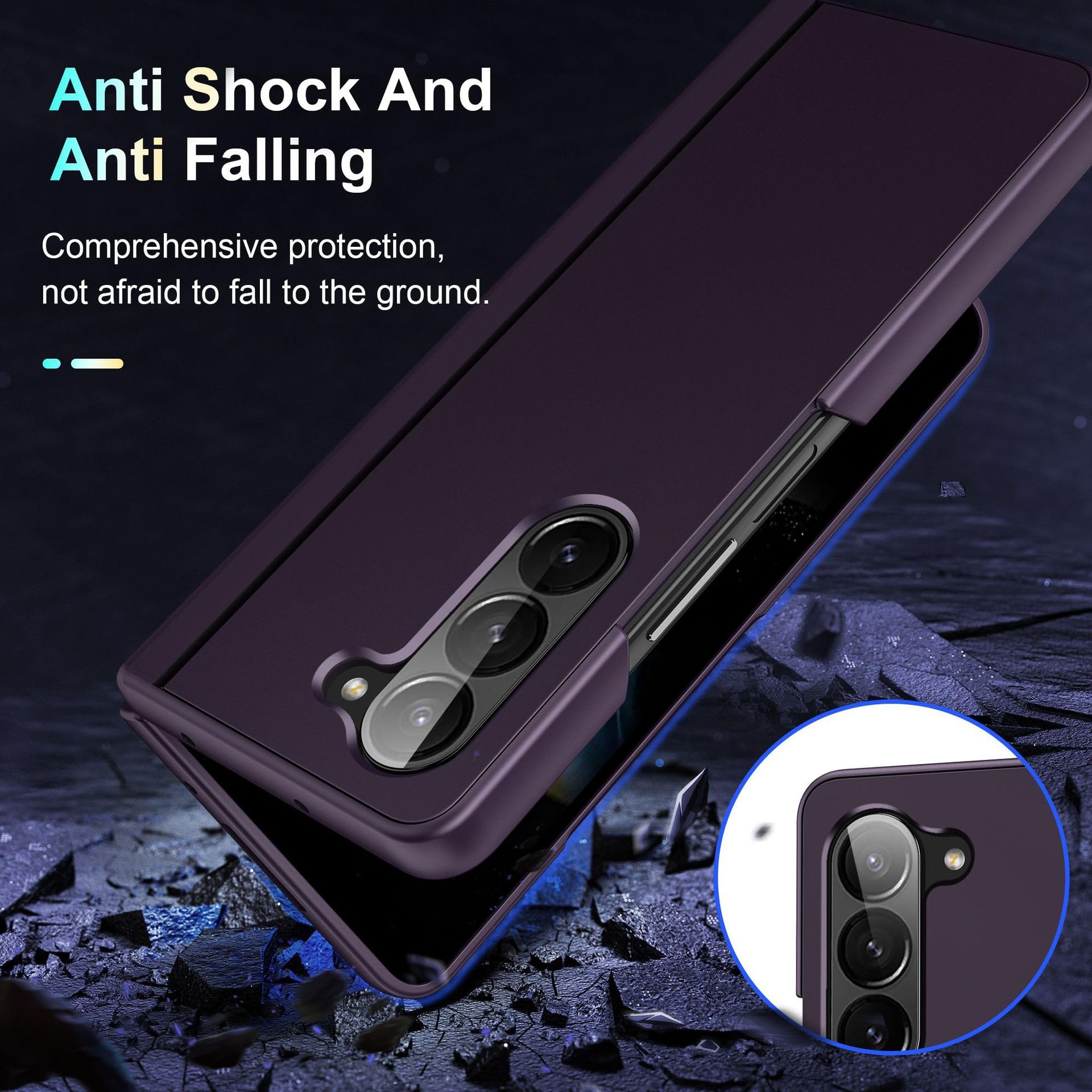 HAZARA Etui do Samsung Galaxy Z Fold 5, gładkie etui dotykowe ultracienkie etui na telefon komórkowy z klapką rozszerzony uchwyt, fioletowe