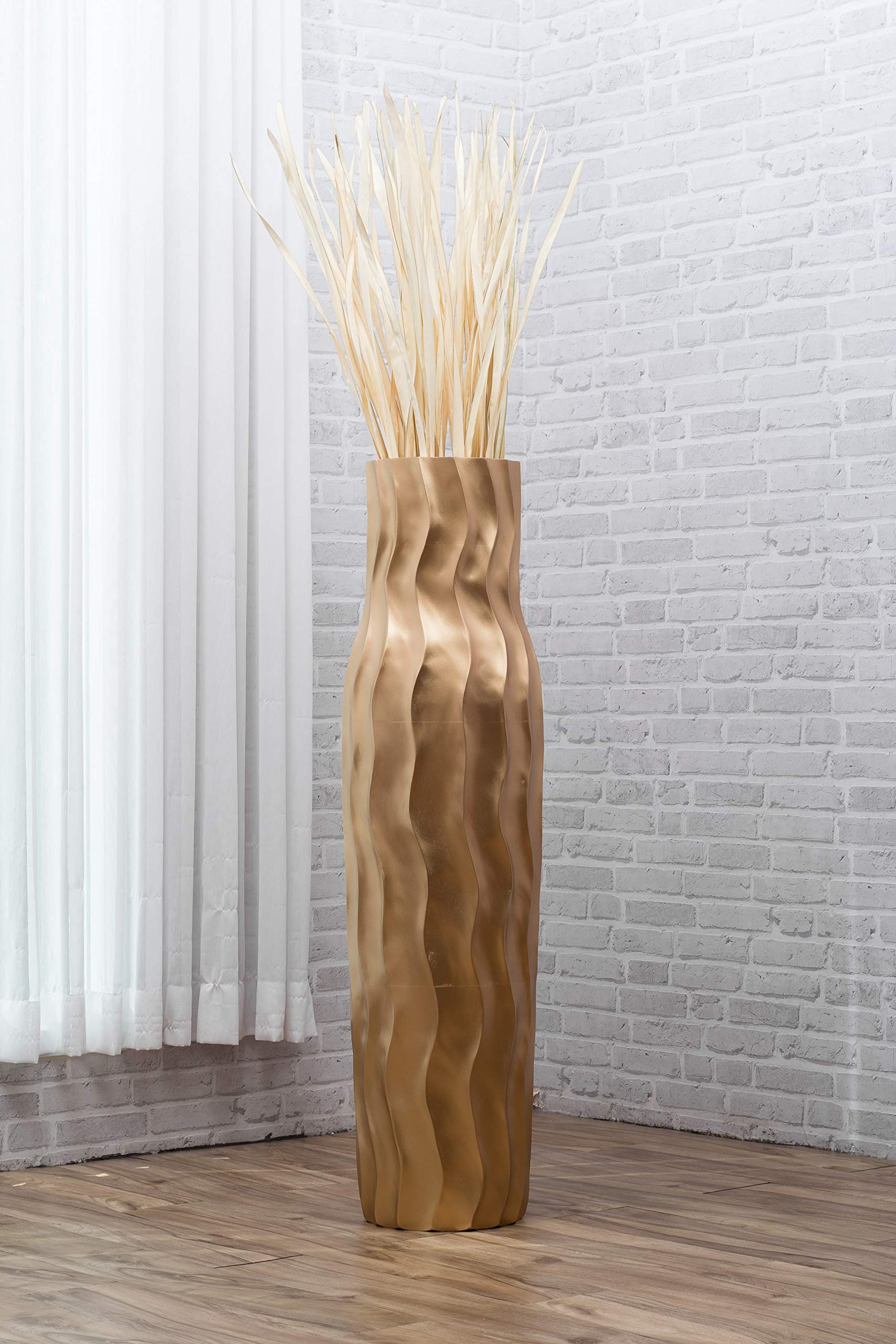 Leewadee Große Bodenvase 105 cm Mangoholz für Pampasgras & Trockenblumen | Dekovase fürs Wohnzimmer, für Zweige & Trockengräser - bruchfester als Keramik, kein Wasser. Boho