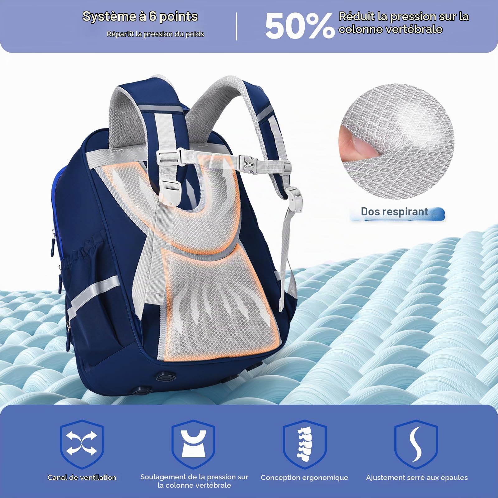 Amythe Cartable Garçon CP-CM2 Réfléchissant École