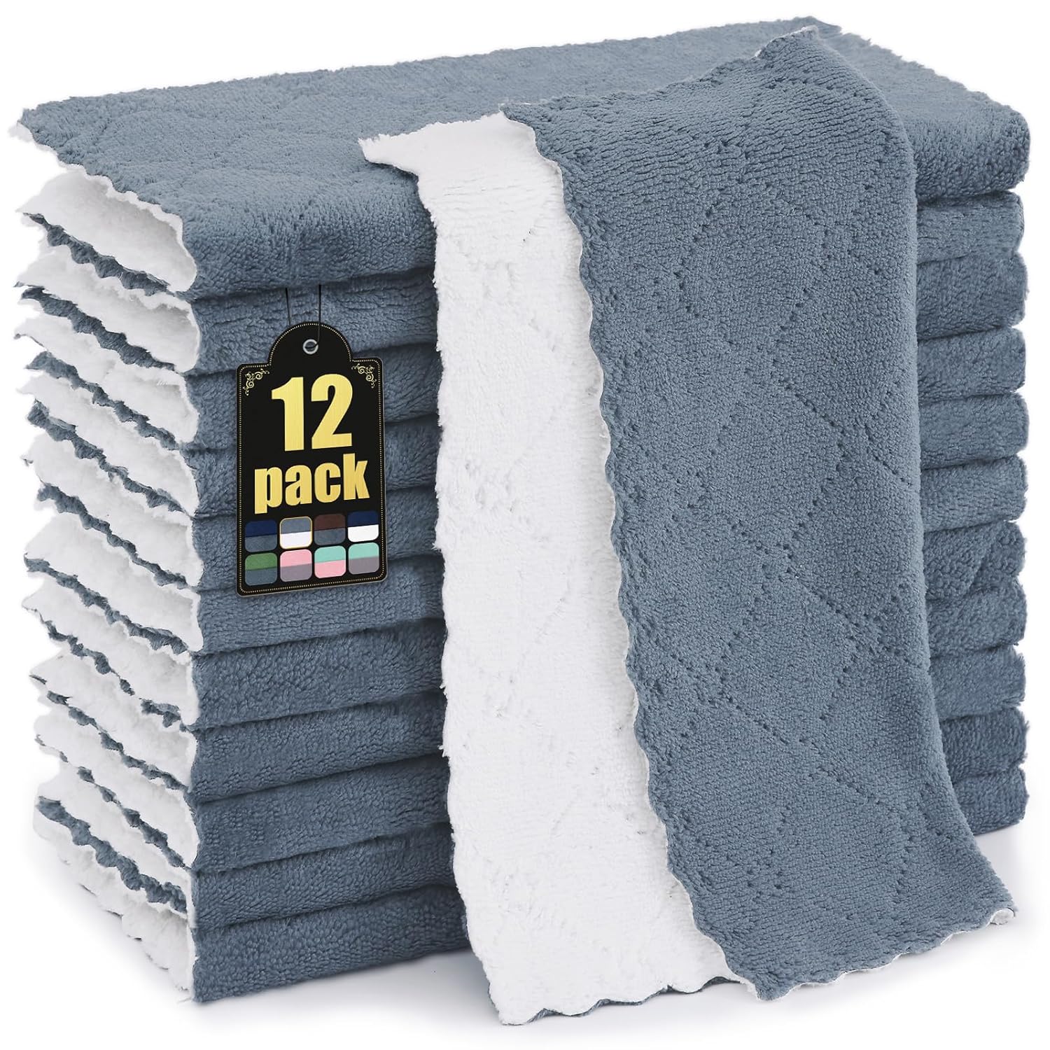 Mordimy 12 Pack Kitchen Cloths Dish Towels 10 x 10 Dark Grey White Super Soft and Absorbent Dish