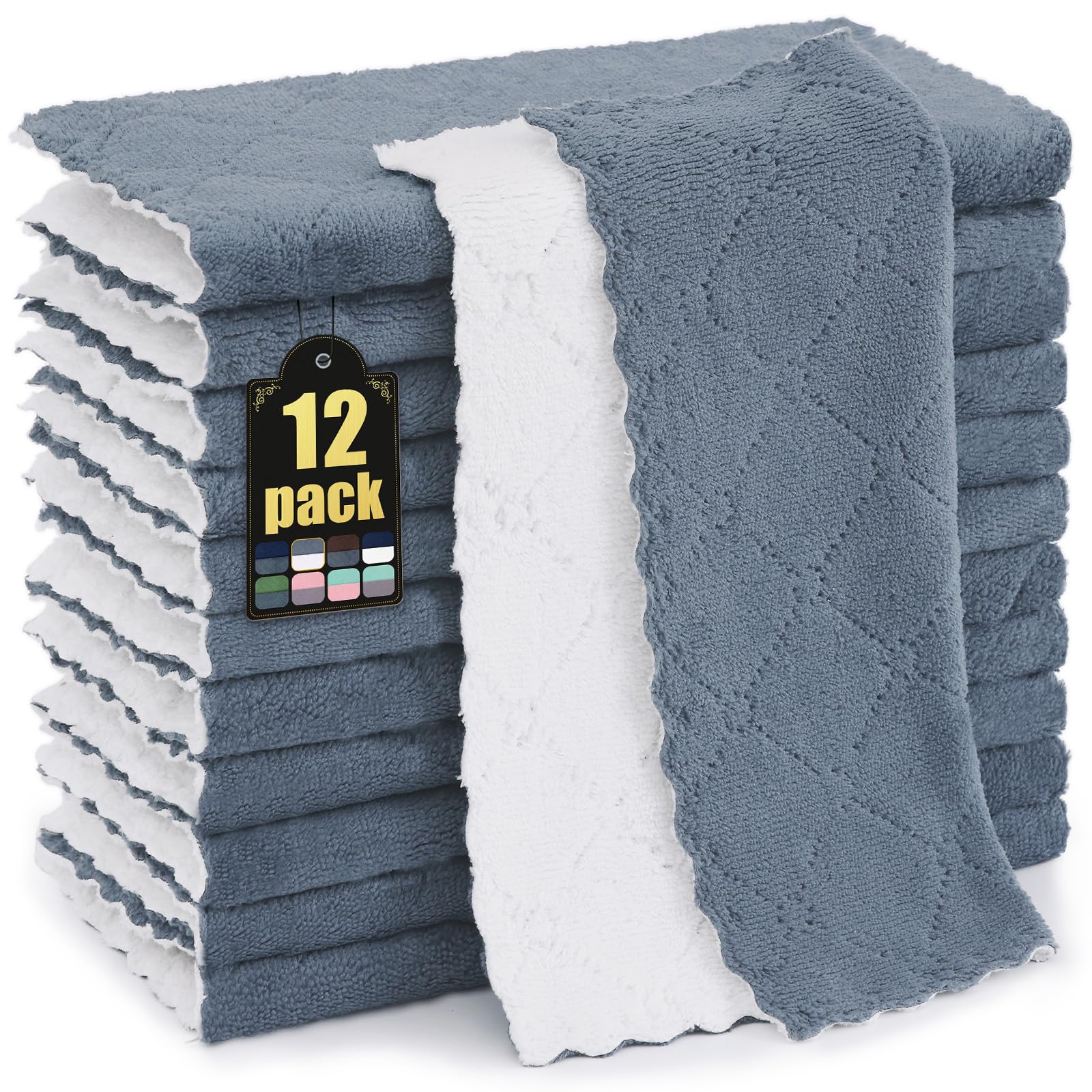 Mordimy 12 Pack Kitchen Cloths Dish Towels 10 x 10 Dark Grey White Super Soft and Absorbent Dish