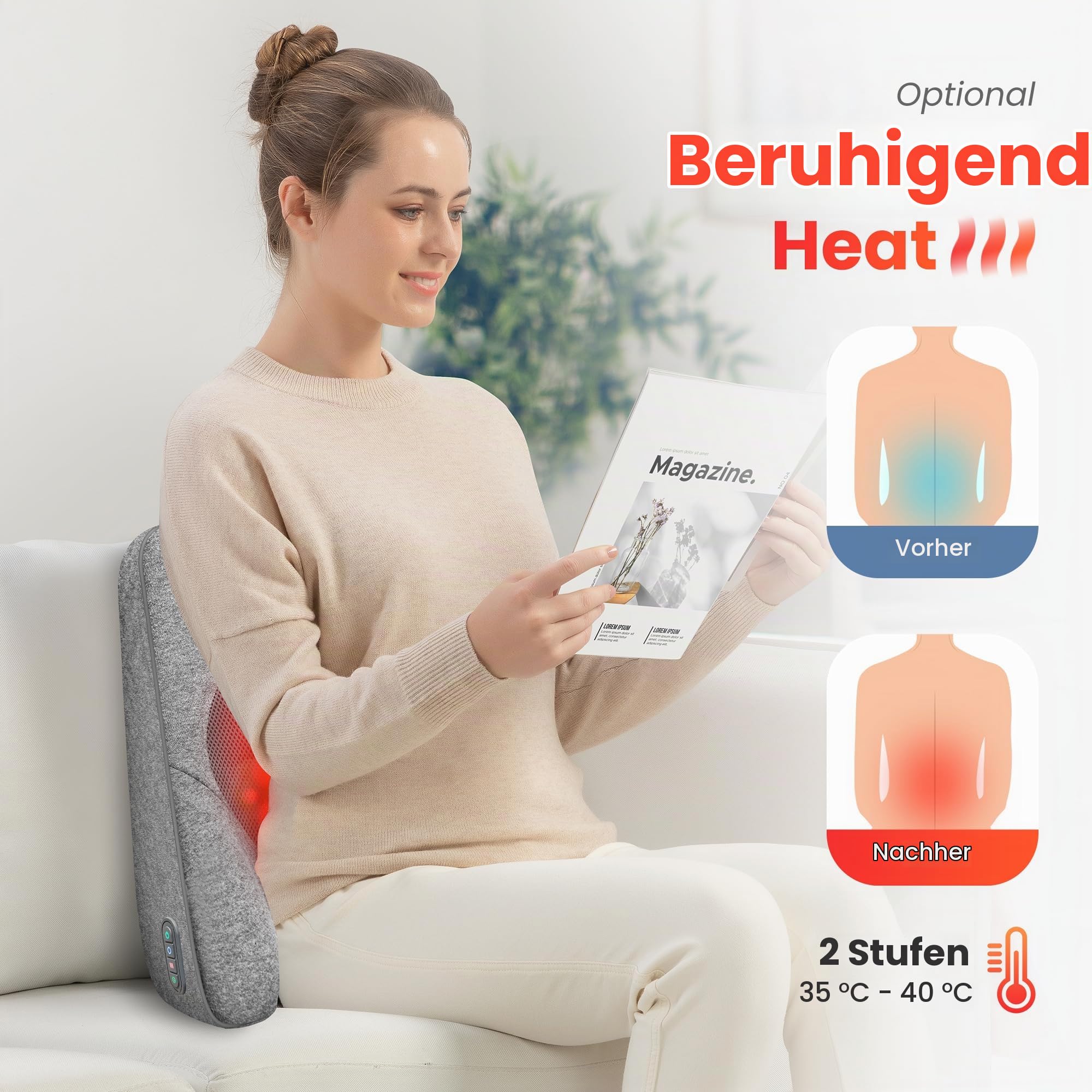 COMFIER Rückenmassagegerät mit Memory Foam, Shiatsu Massagekissen für Bürostuhl, 2 Heizstufen zur Muskelentspannung, für zu Hause & Büro,Ergonomisches Rückenkissen,Lendenwirbelkissen