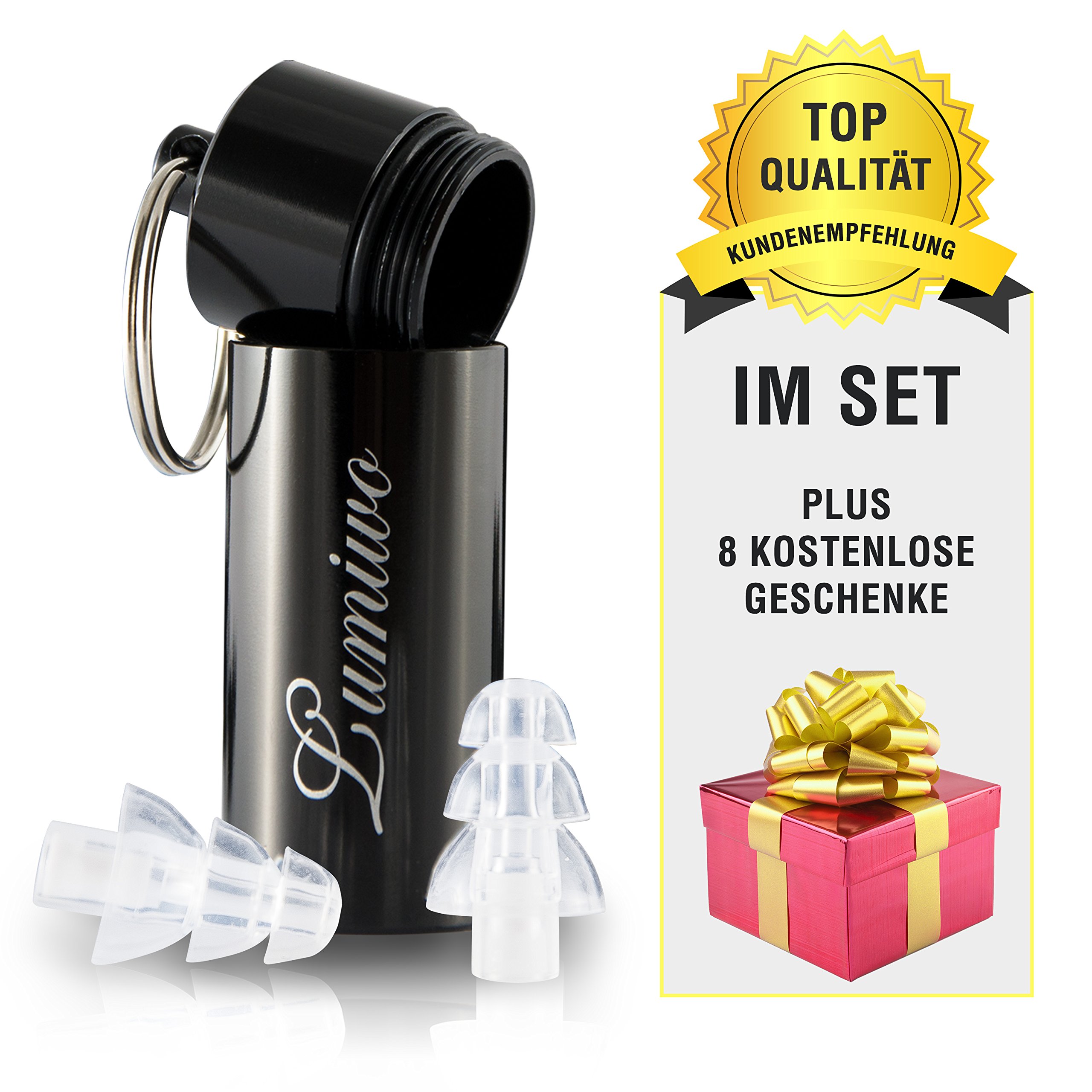 Premium Set – Earplugs Hearing Protection Ear Plugs Sleep Mask for Concerts, Party, Music Room, Bedroom, Festival Snr Shooting – Plus Eye Mask Sleeping Mask In Black – 28 – 35db Premium Set by Lumiwo