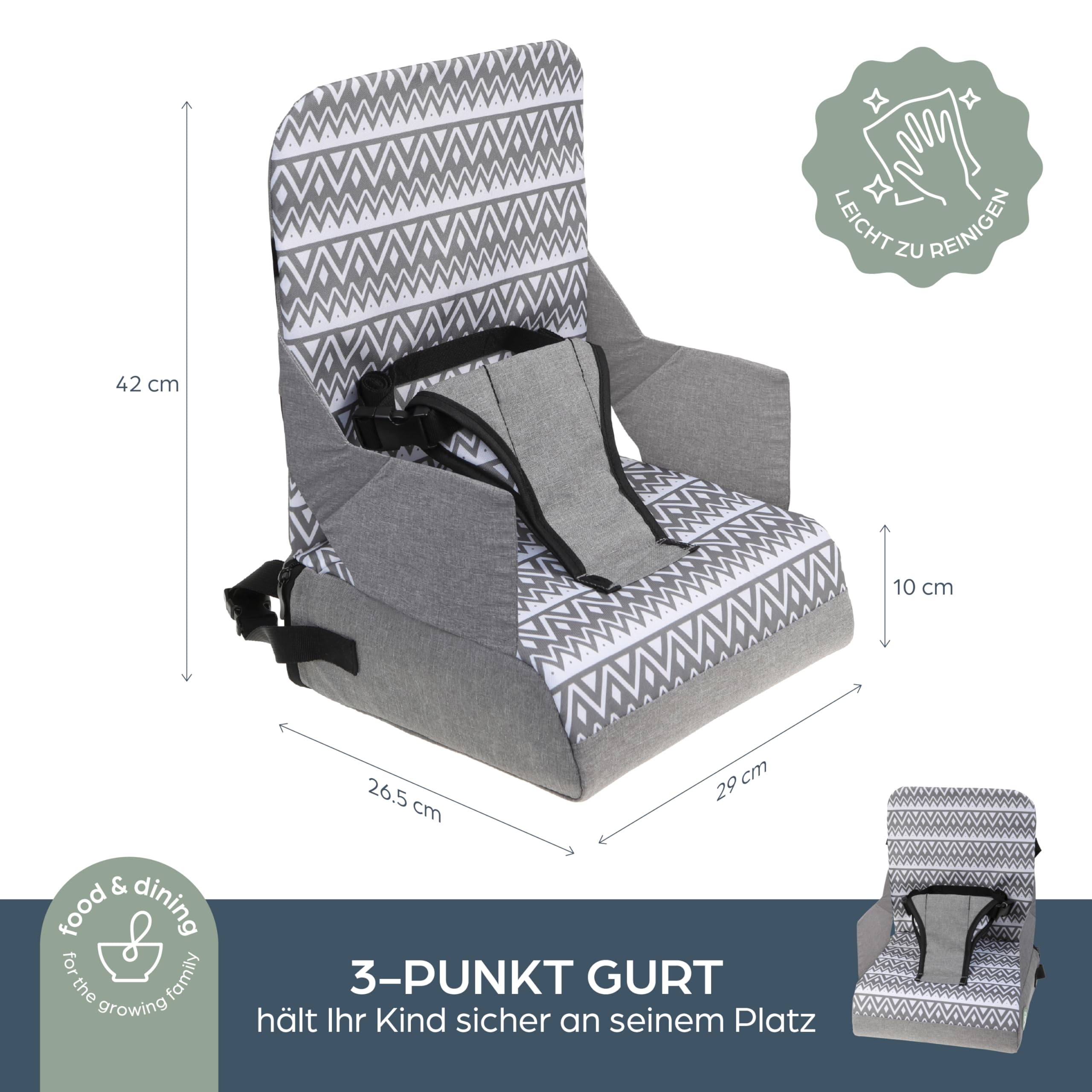 Dreambaby G6040 On-The-Go Kinder-Sitzerhöhung, tragbare Sitzerhöhung für Hochstuhl mit praktischen Staufächern, passend für die meisten Esszimmerstühle, leicht, kompakt und reisefreundlich