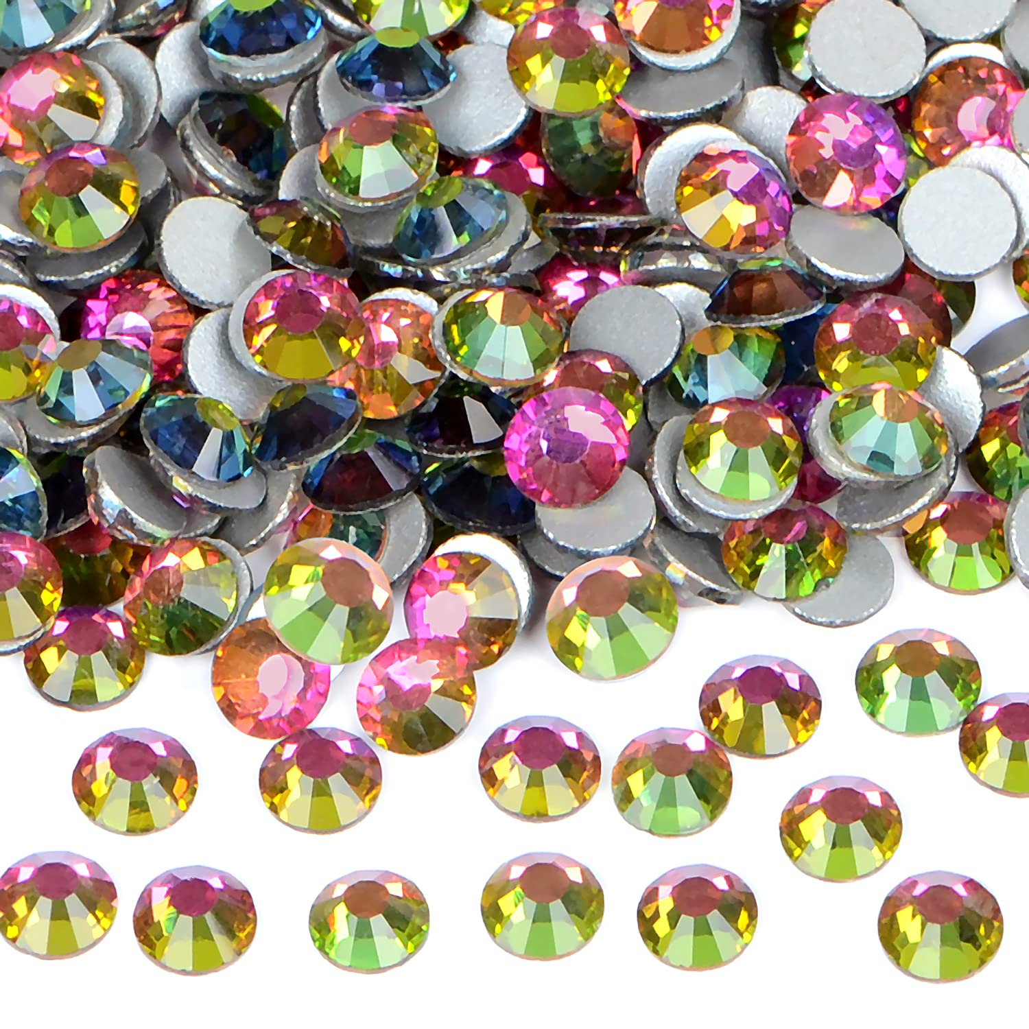 2880PCS Art Nail Rhinestones Non Hotfix Glue Fix Round Crystals Glass Flatback for DIY Jewelry Making with one Picking Pen (ss10 2880pcs, Vitrail Medium)