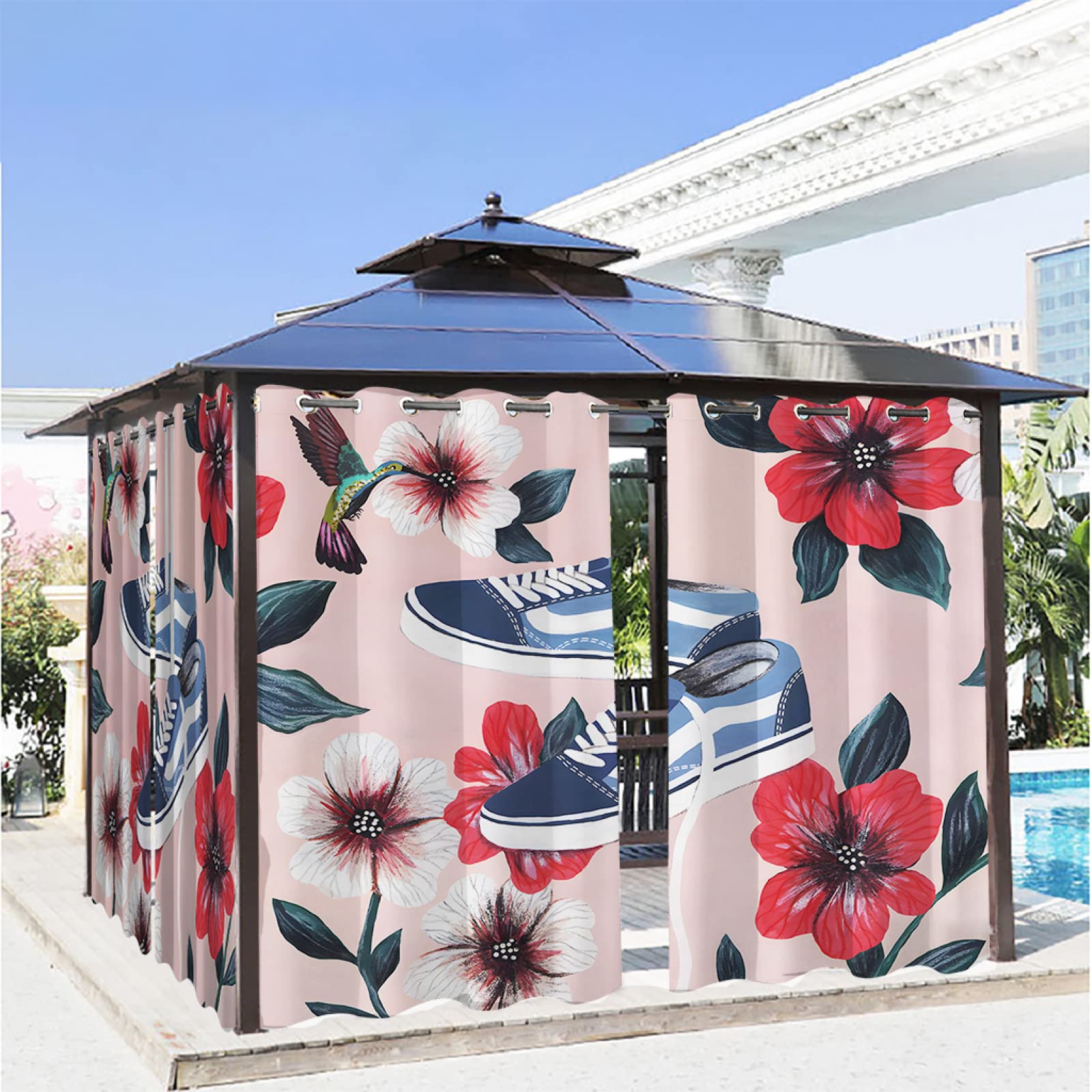 Rideau extérieur imperméable rose anti-chaleur et vis-à-vis pour balcon et pergola 140x245cm