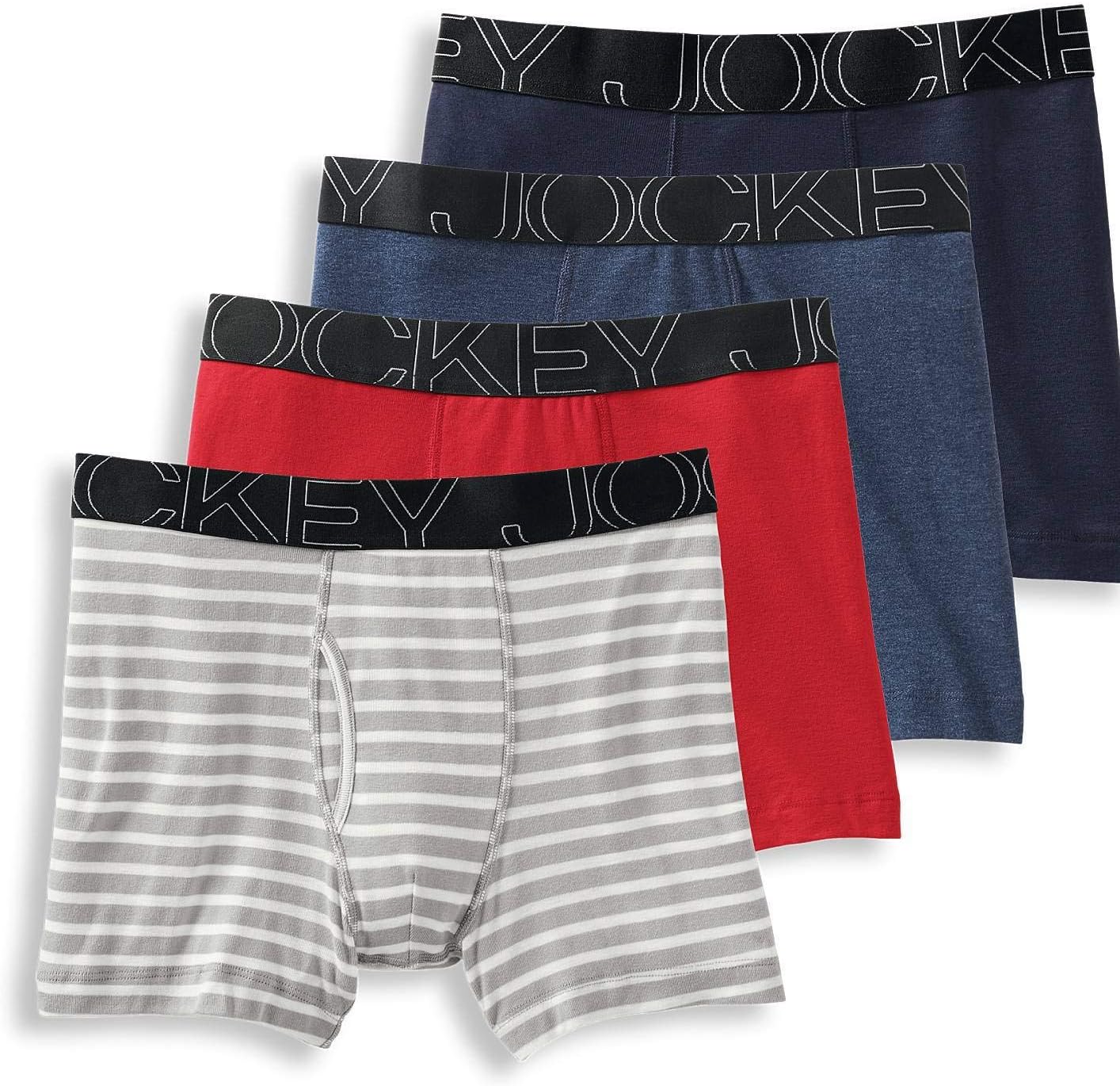 Men's Underwear ActiveBlend Boxer Brief - 4 Pack, Grey Stripe/Rough Blue/Racing Red/Navy Heather, m