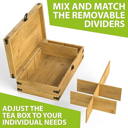 Miniatura 47 de Caja organizadora de té de bambú sin productos químicos, ecológica, grande, alta y ajustable, baúl de almacenamiento de madera natural