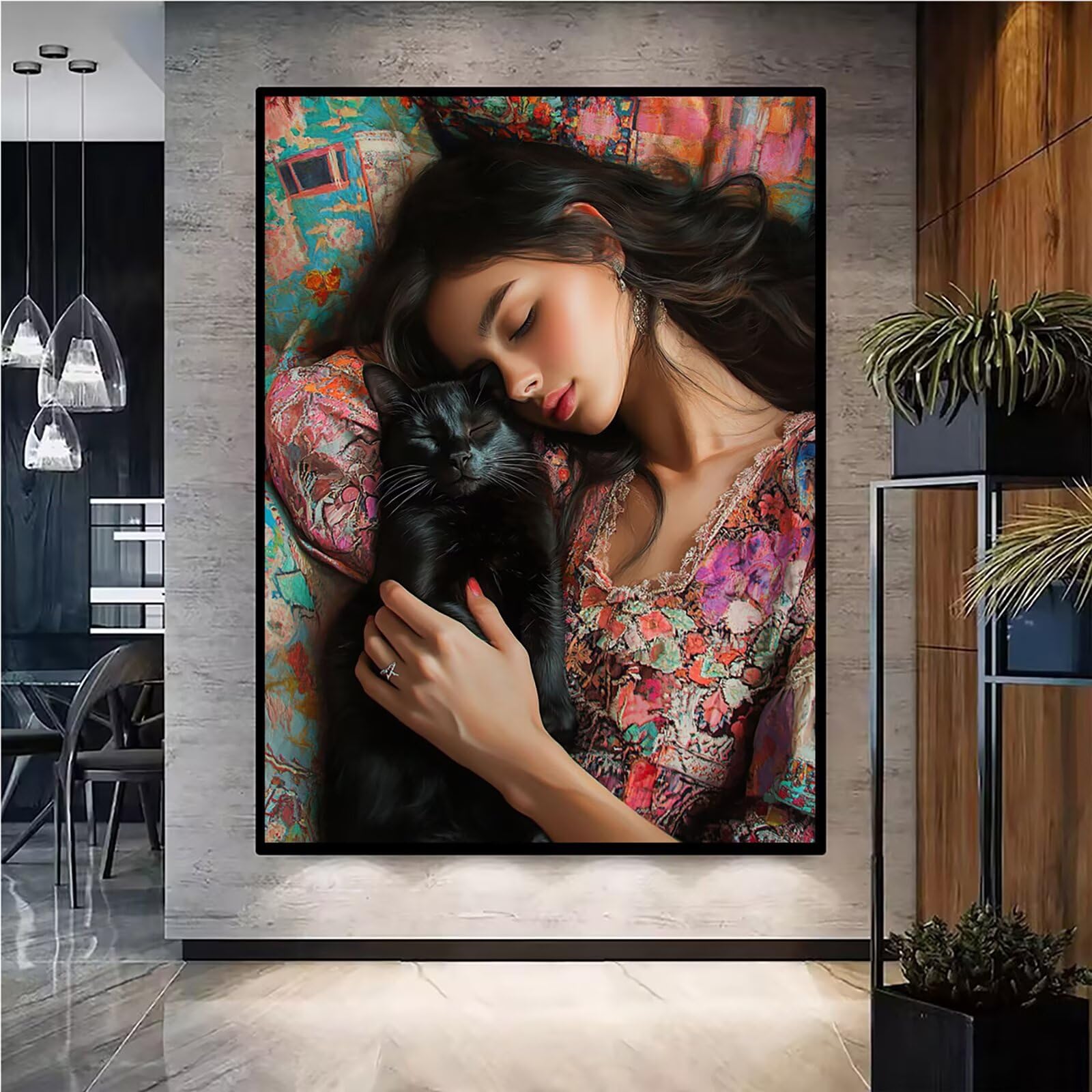 Diamond Painting Kit Completo, Diamond Painting Donna, 5D Quadrato Pittura Diamante Kit Manualidades Adultos DIY Diamantini Crystal Art Disegni Ricamo Punto Croce Artigianale, 60x90cm Gatto j0-999