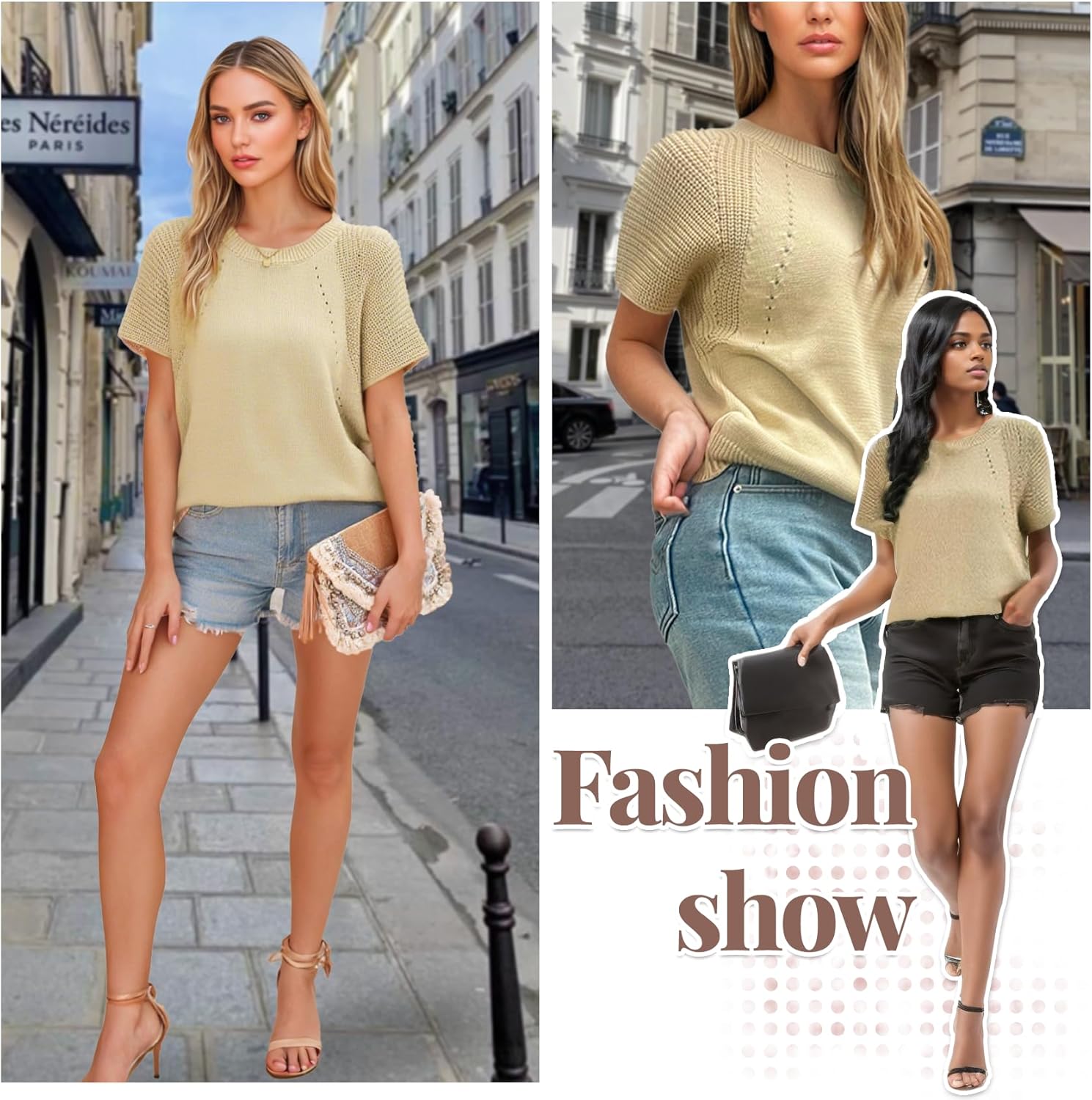 Women's Short Sleeve Top Crew Neck Pullover Trendy Casual Knit Sweater Lightweight Crochet Tops - Image 6