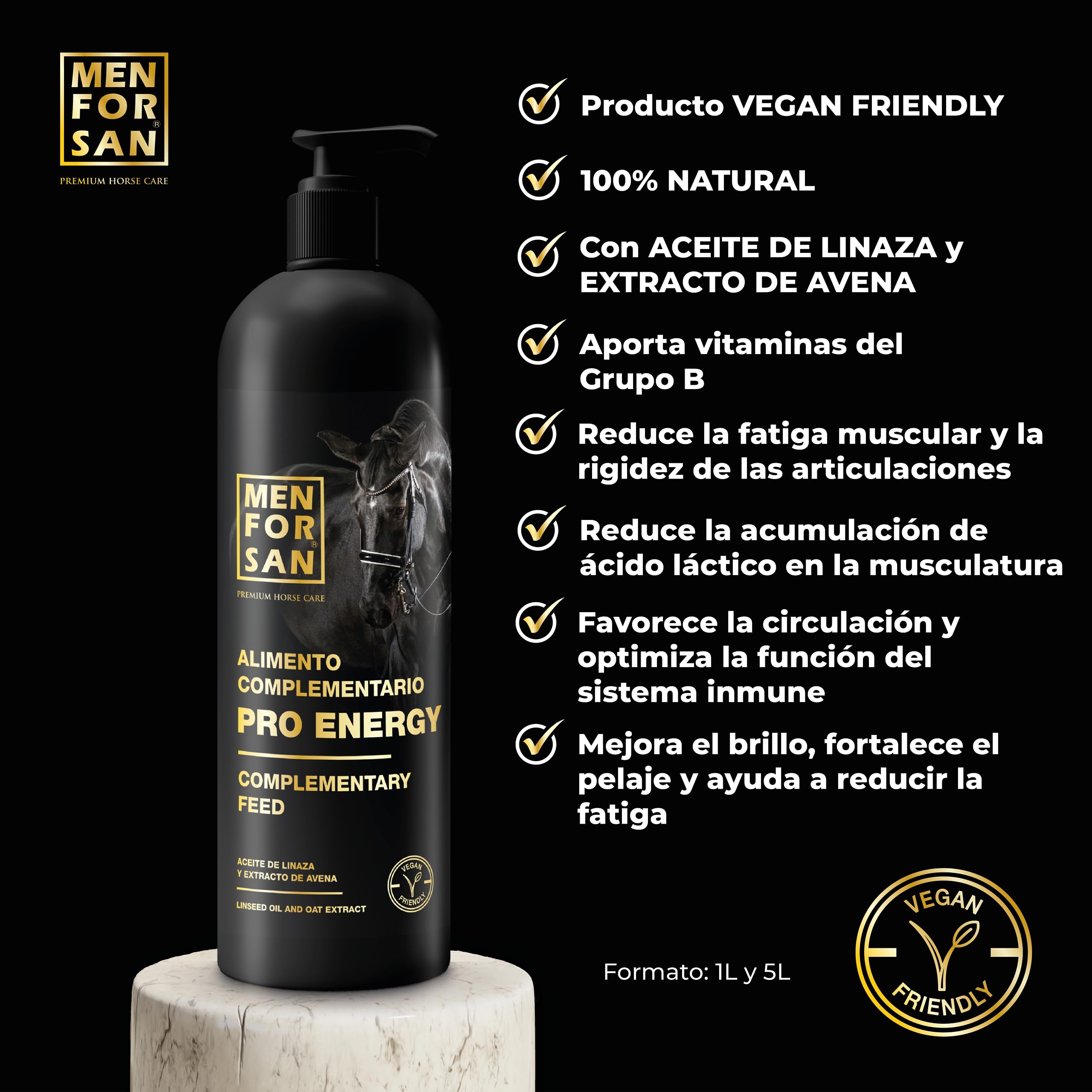 MENFORSAN PRO ENERGY mangime complementare per cavalli, 1L | Energia e vitalità | Vegano, 100% naturale | PREMIUM HORSE CARE