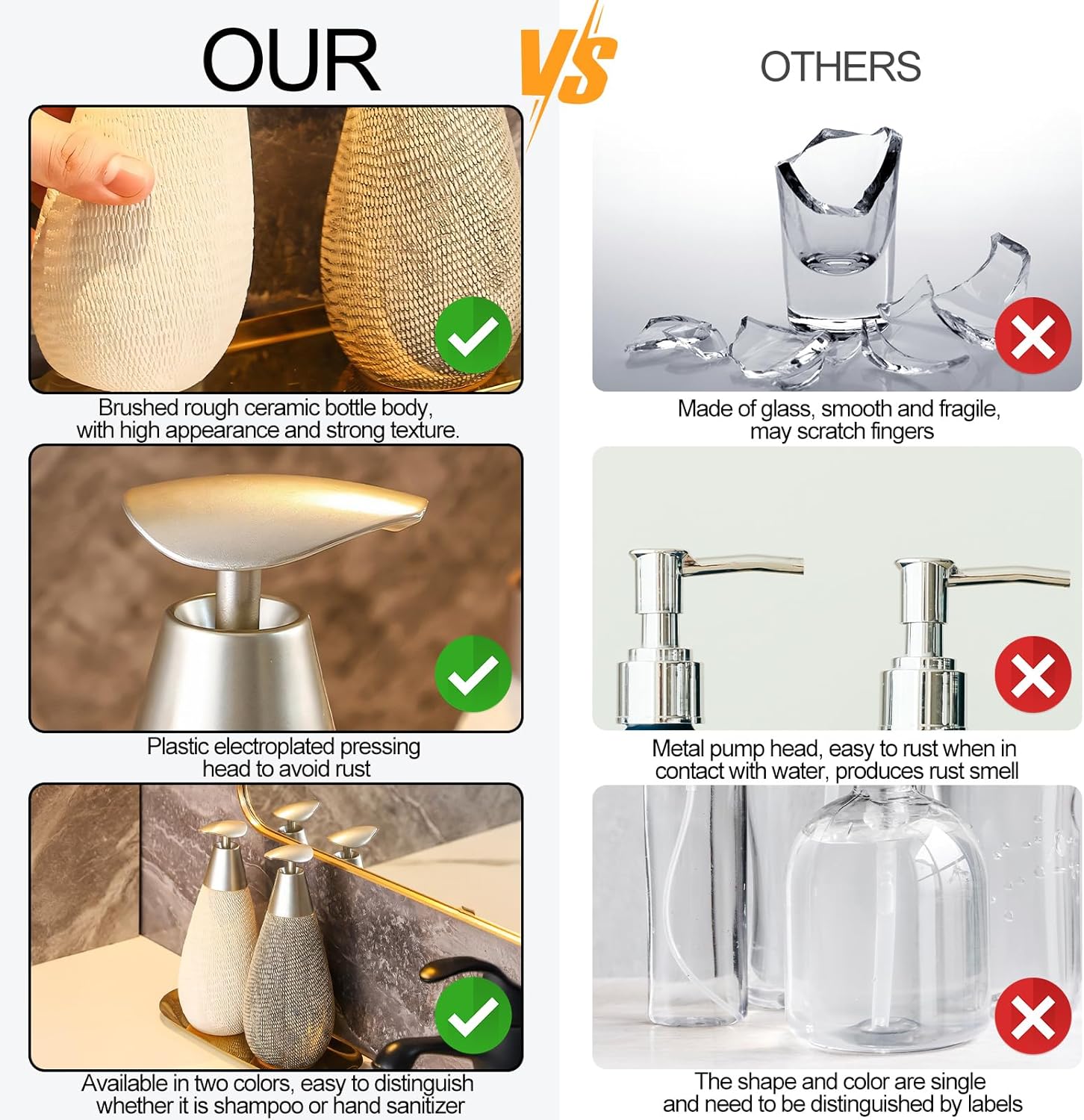 LuxFlowing Exquisite Ceramic Liquid Soap Dispenser for Bathroom, Simple Style Small Cute Dish Soap Dispenser with Pump for Kitchen (Gray) - Image 3