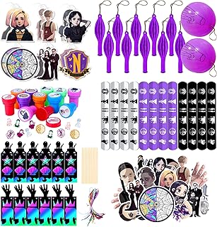 146pcs Wednesday Birthday Party Supplies，Wednesday Party Favors,Wednesday stamps,Slap Bracelets, DIY Acrylic Keychains,Punch Balloons,Scratch Art Set,Stickers and so on,Wednesday Party decorations, Wednesday Birthday Party Favor Set for Kids