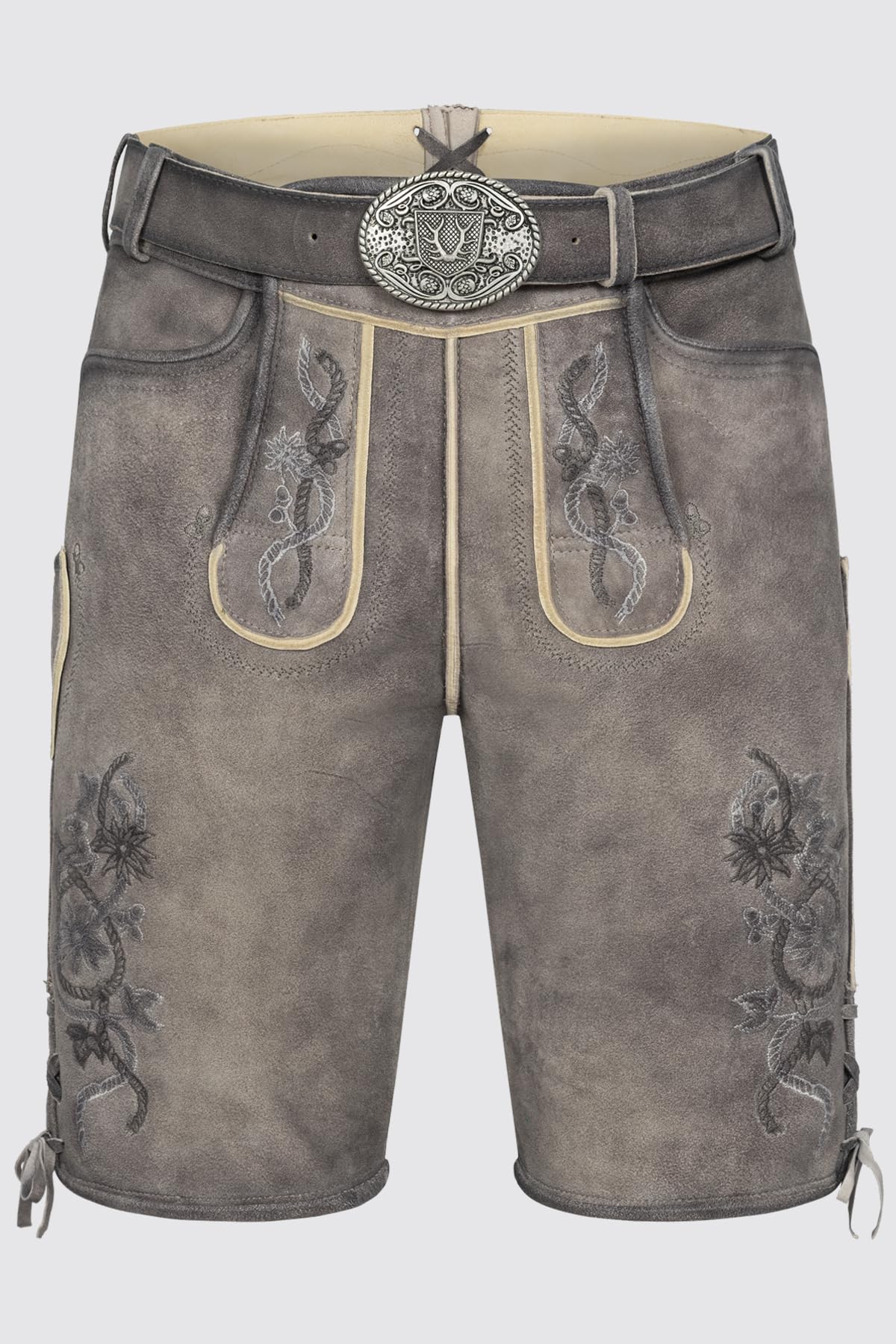 Krüger Herren Trachten Lederhose kurz, Modell: Lederhose Mirko mit Gürtel, Knielang, Tracht, Volksfest