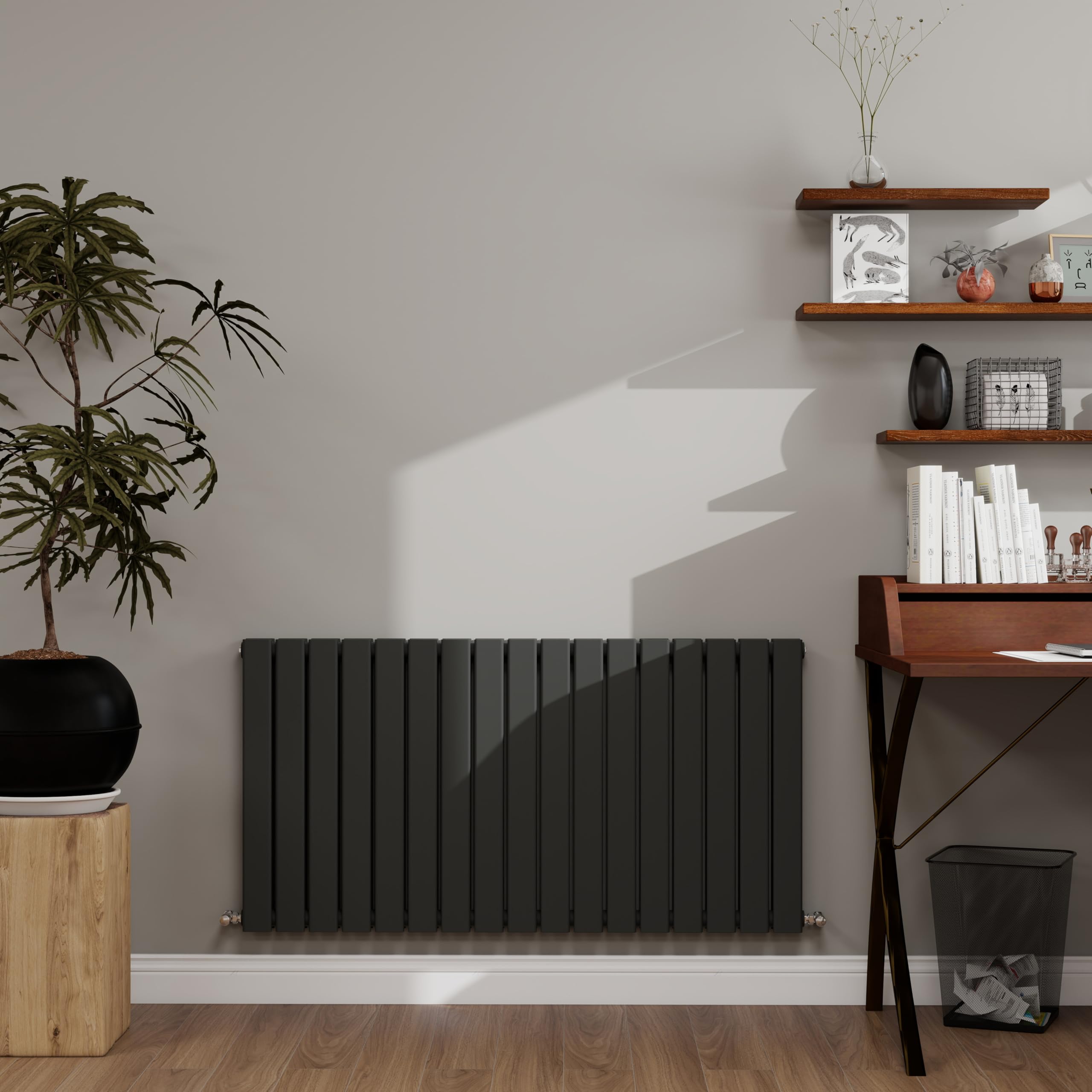 Simple Bathrooms Anthracite Designer Radiator Horizontal 600×1156Mm Double Flat Panel - Wall/Floor Mounted For Modern Multi-Scene & Central Heating 5454 Btu