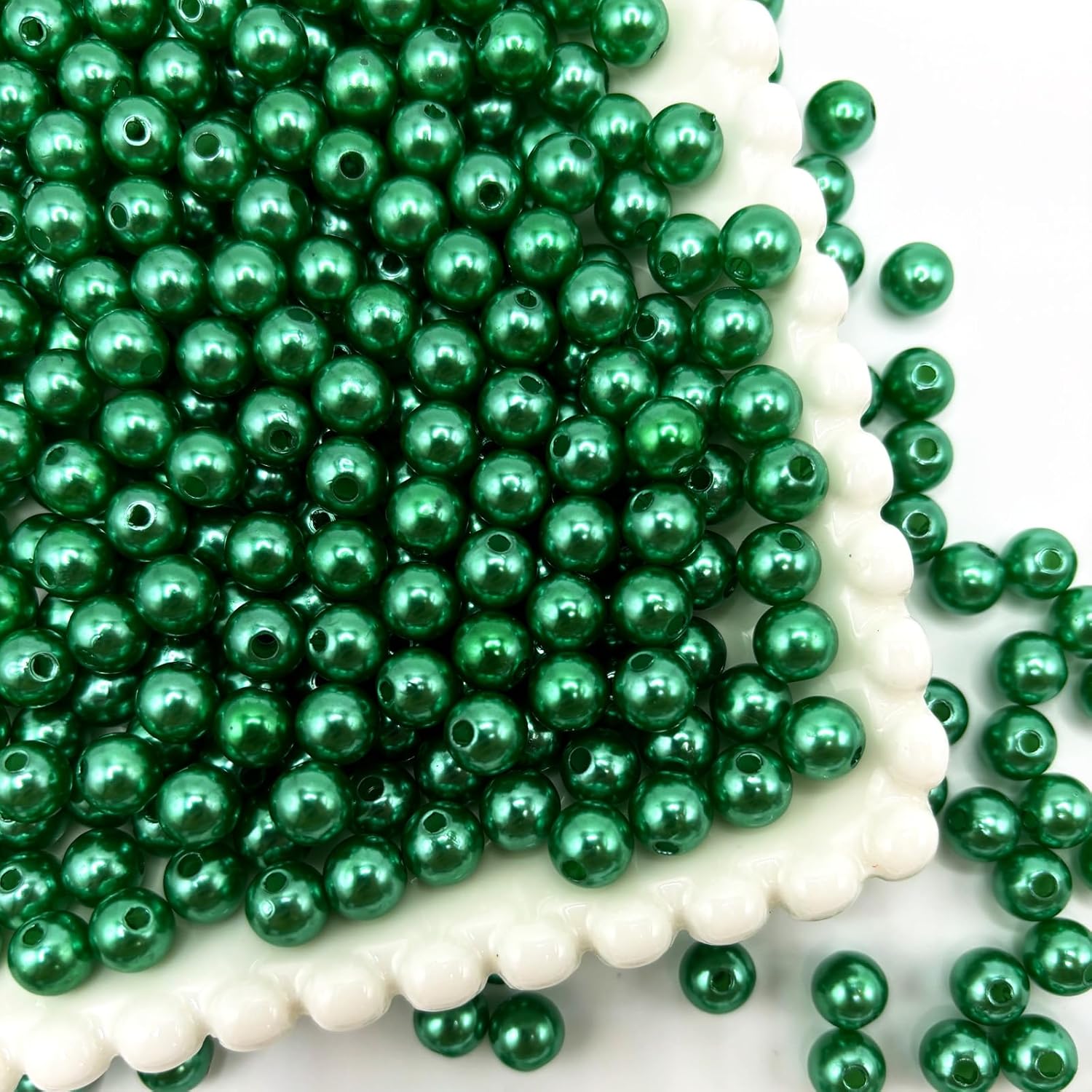 500pcs Pearls Beads with Hole, 8mm Pearls for Jewelry Making, Green Loose Spacer High Shiny Round Pearl Beads for Bracelets, Necklaces, Hairs, Crafts, Decoration and Vase Filler - Image 3