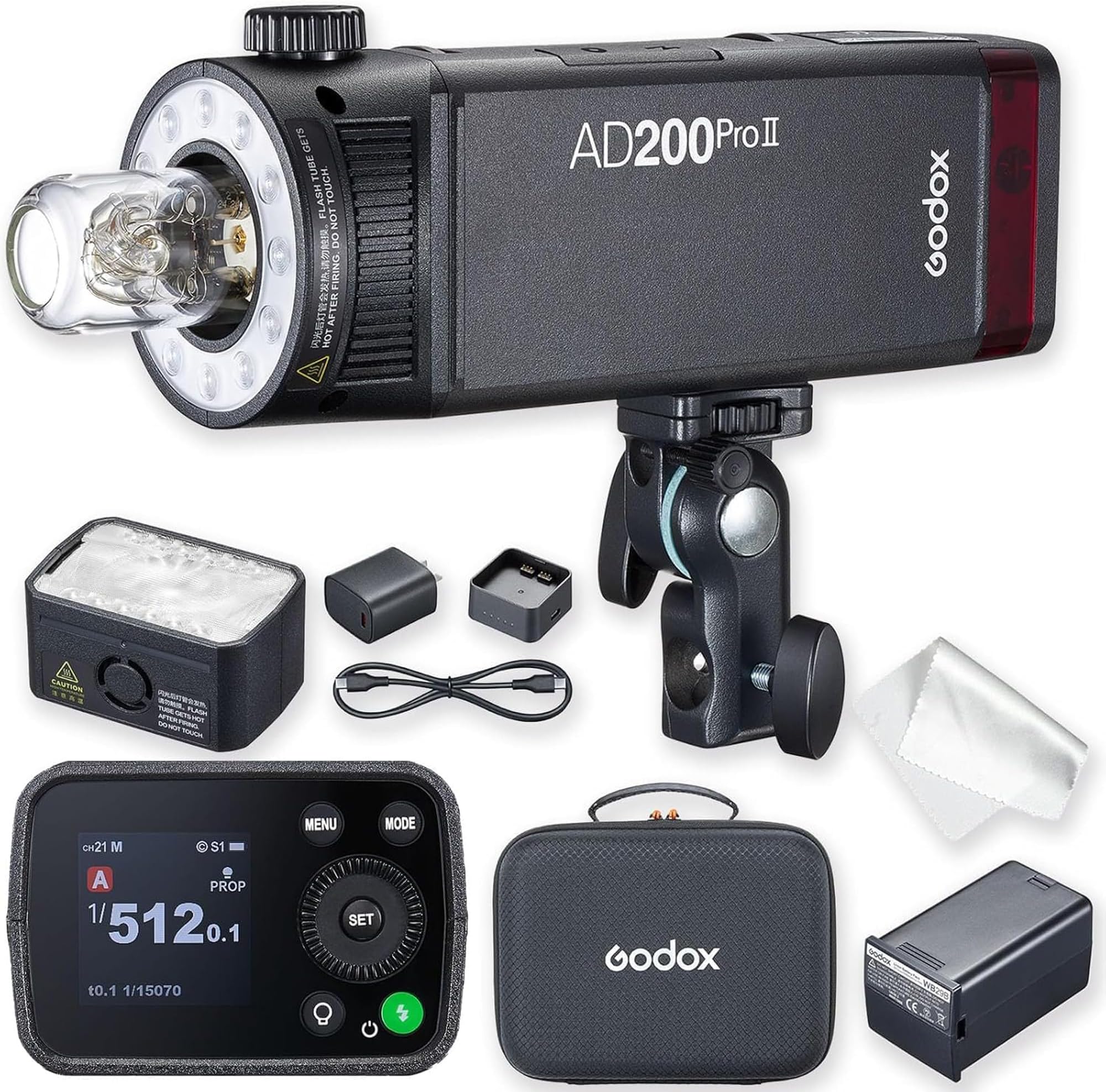 AD200 Pro II 200Ws Pocket Flash, 500 Full-Power Flashes, 1.8s Recycle | Dual Heads H200 II/H200J II, Bi-Colour Modelling Lamps, 1/512โ1/1 Control, HSS, Colour Screen and One-Tap X3 Sync for Studio