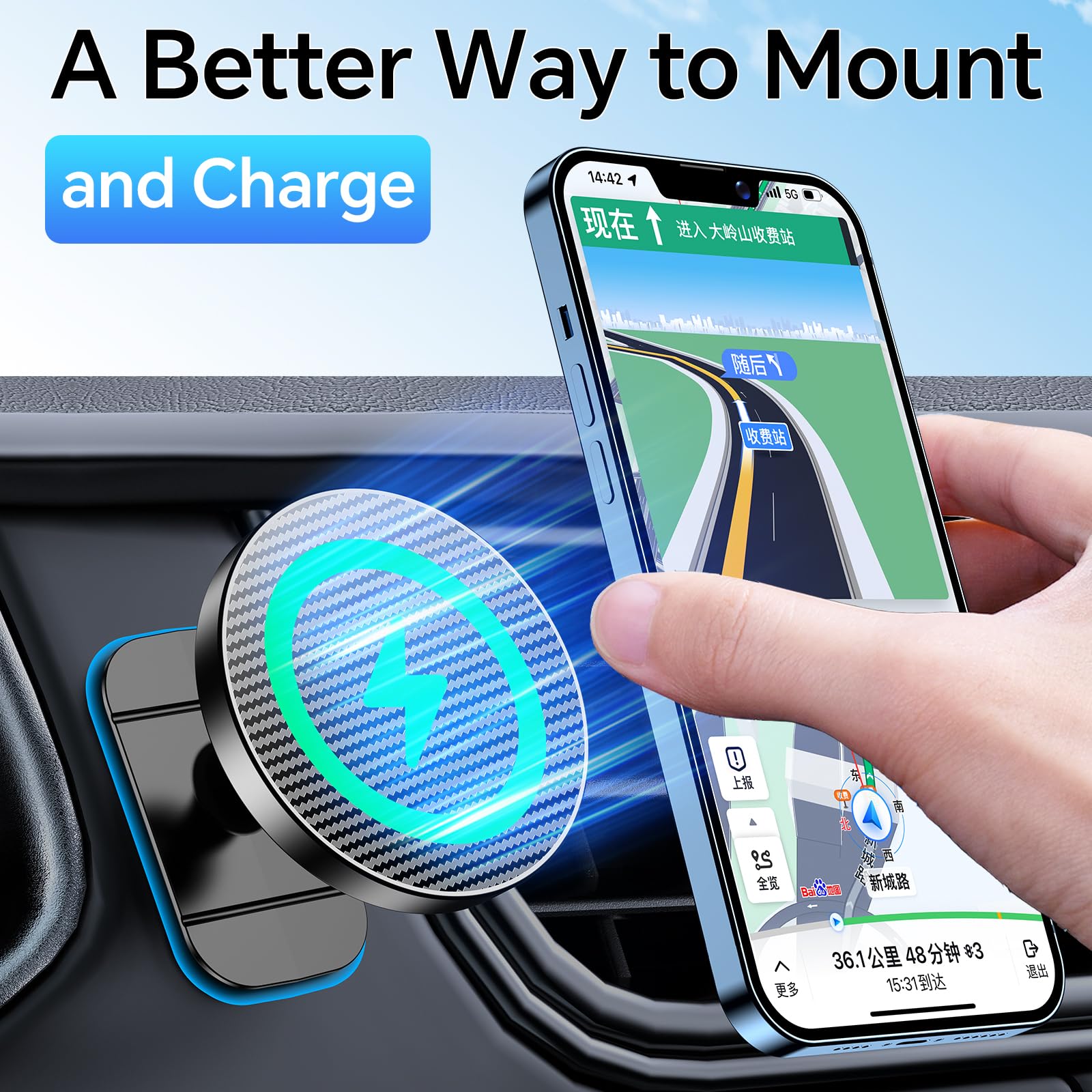 Coolpow Cargador de coche Magsafe 100% estable: cargador de coche Magsafe de 15 W, soportes magnéticos para tu coche, accesorios para mujeres, hombres, soporte de teléfono de coche, cargador