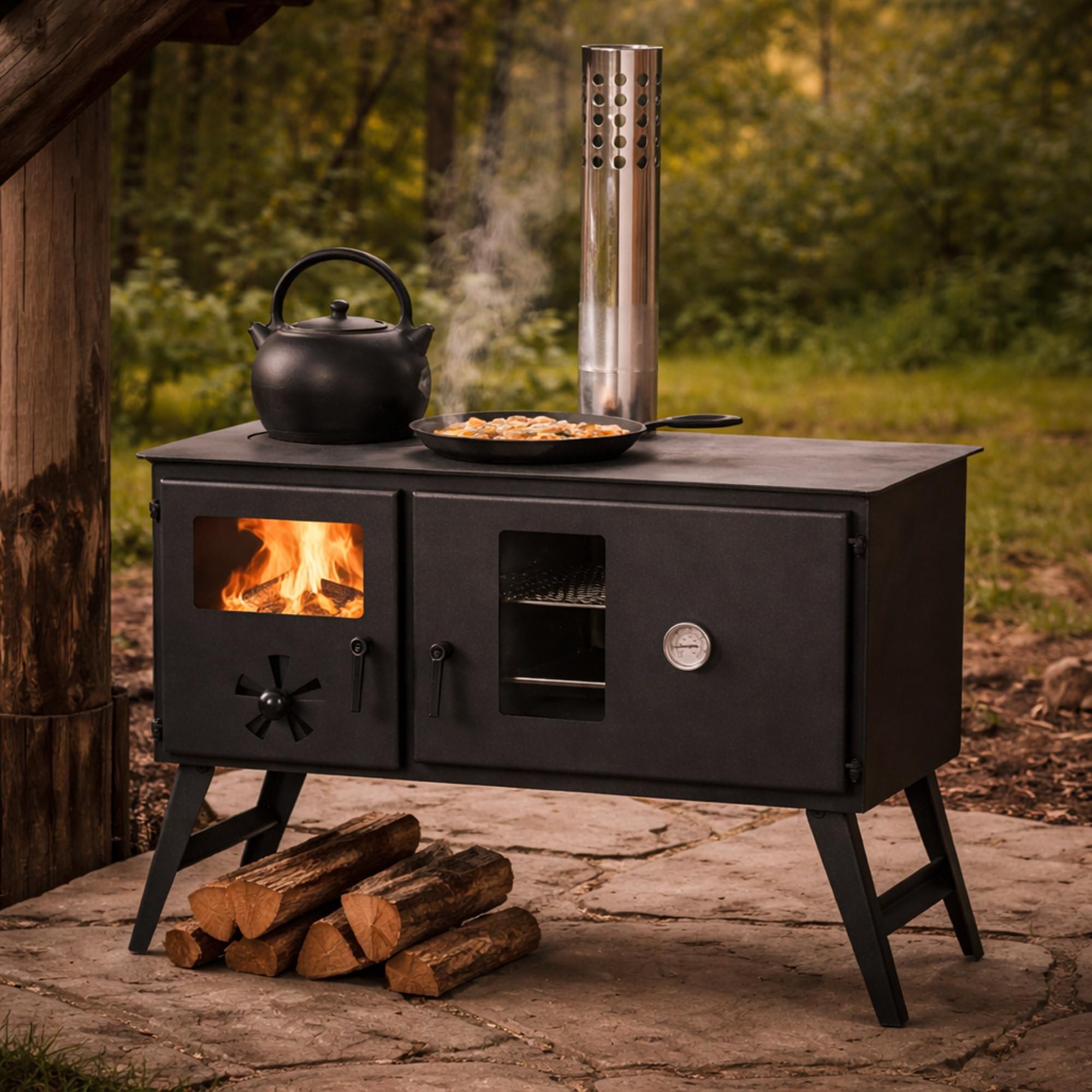 CampFeuer Zeltofen 58,5 x 28,5 x 232 cm aus Stahl | schwarz | mit 2 Kammern, Feuerstelle | Kaminofen, Gartenofen, Holzofen für Camping & Outdoor | Zeltheizung, Camping Stove, Outdoor Ofen zum Kochen