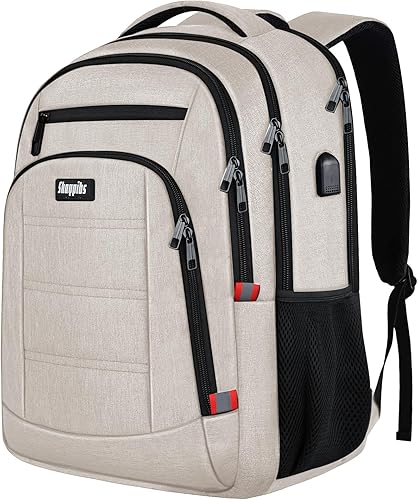 Mochila para hombres y mujeres, mochila de viaje para laptop de 15.6 pulgadas, mochila escolar universitaria con puerto de carga USB, A5 - beige ,