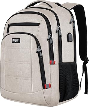 Skaypibs Travel Laptop Backpack for Women, School Backpack with USB Charging Port,Water Resistant Backpack for Girls, Business Work College bookbag,book bag Fits 15.6 Inch,Beige Back Pack