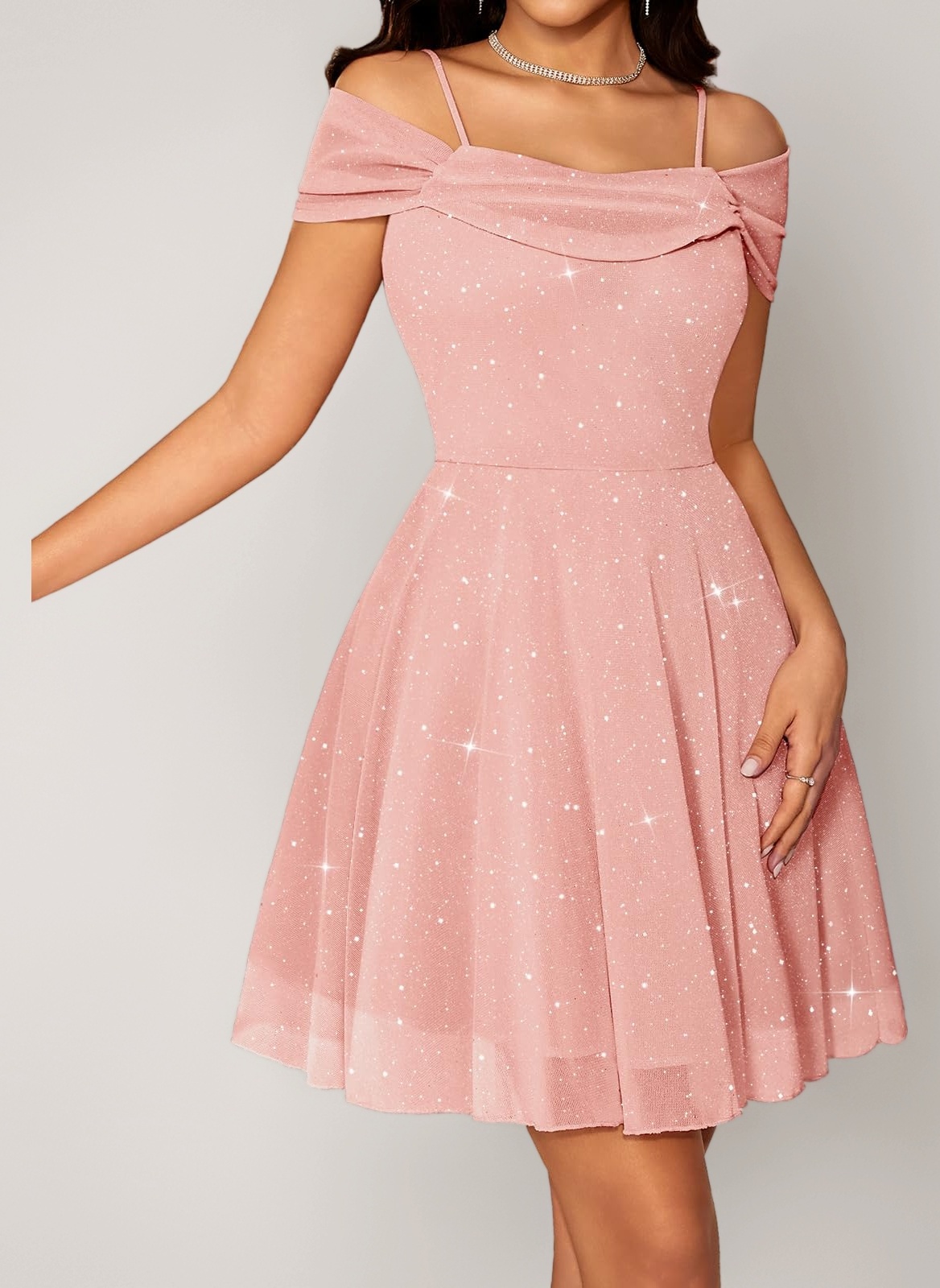 Women's Sparkly Cocktail Dresses Off Shoulder Sequin Tulle Graduation Formal Party Short Prom Dress for Teens