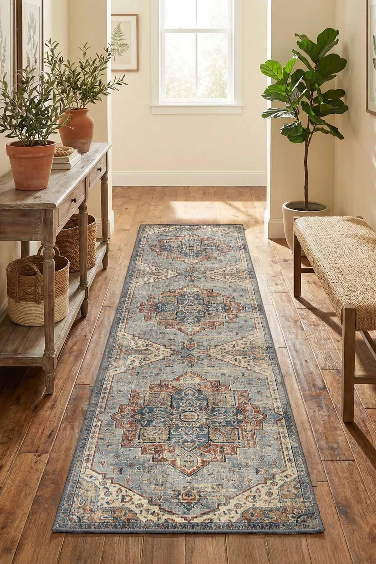 Monnhein Vizon Yolluk A-22 - Yıkanabilir, Kaymaz Taban, Dijital Baskılı, Leke Tutmaz, İnce Hav, Modern Koridor, Mutfak, Antre ve Salon için Dekoratif Yolluk