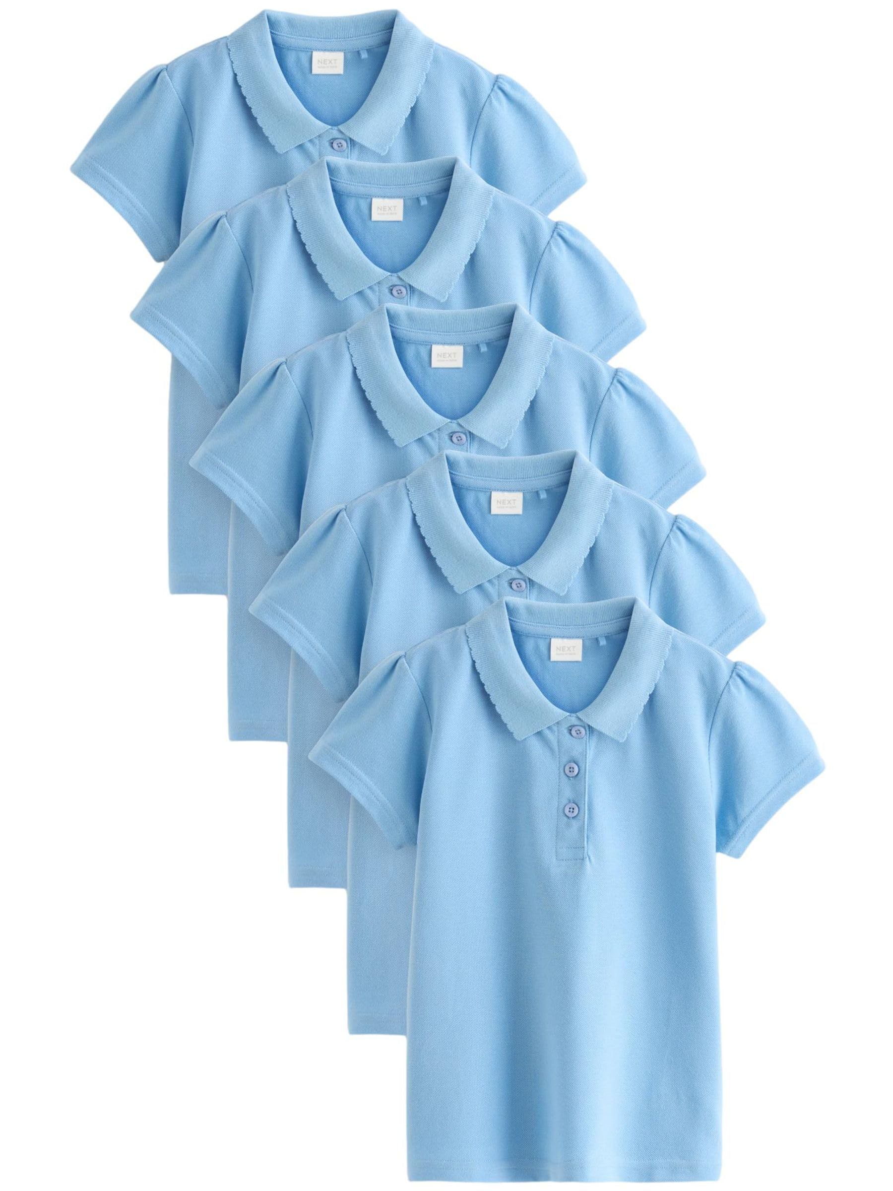 NEXT Fille Polo Regular à Manches Courtes 100% Coton, Lot de 5 Bleu 8 Ans