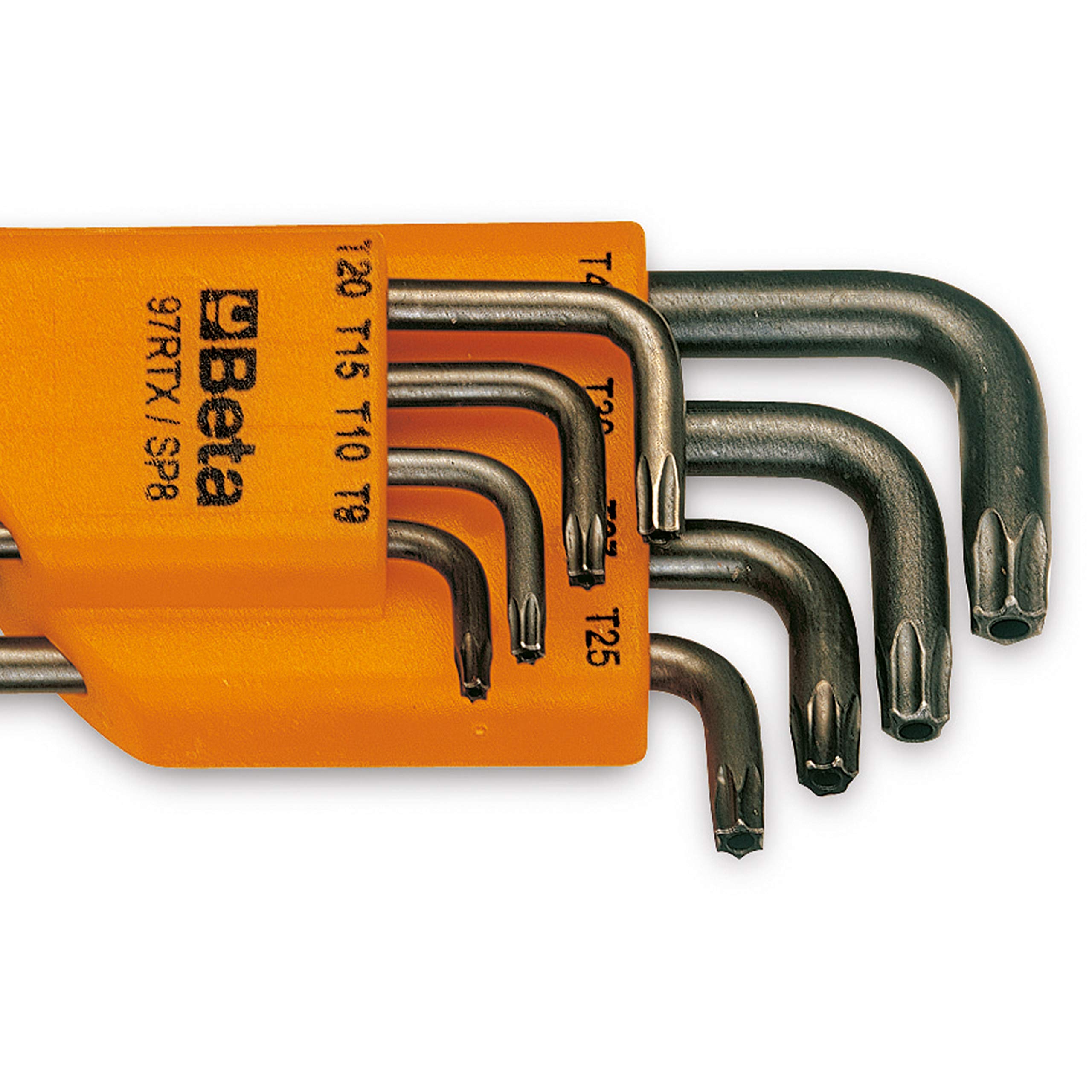 BETA - Serie 8 Chiavi Maschio Piegate Tamper Resistant Torx Brunite con Supporto in Plastica, Set Chiavi Torx Antimanomissione Professionali per Serraggio Viti Torx con Foro Centrale, 97RTX/SC8