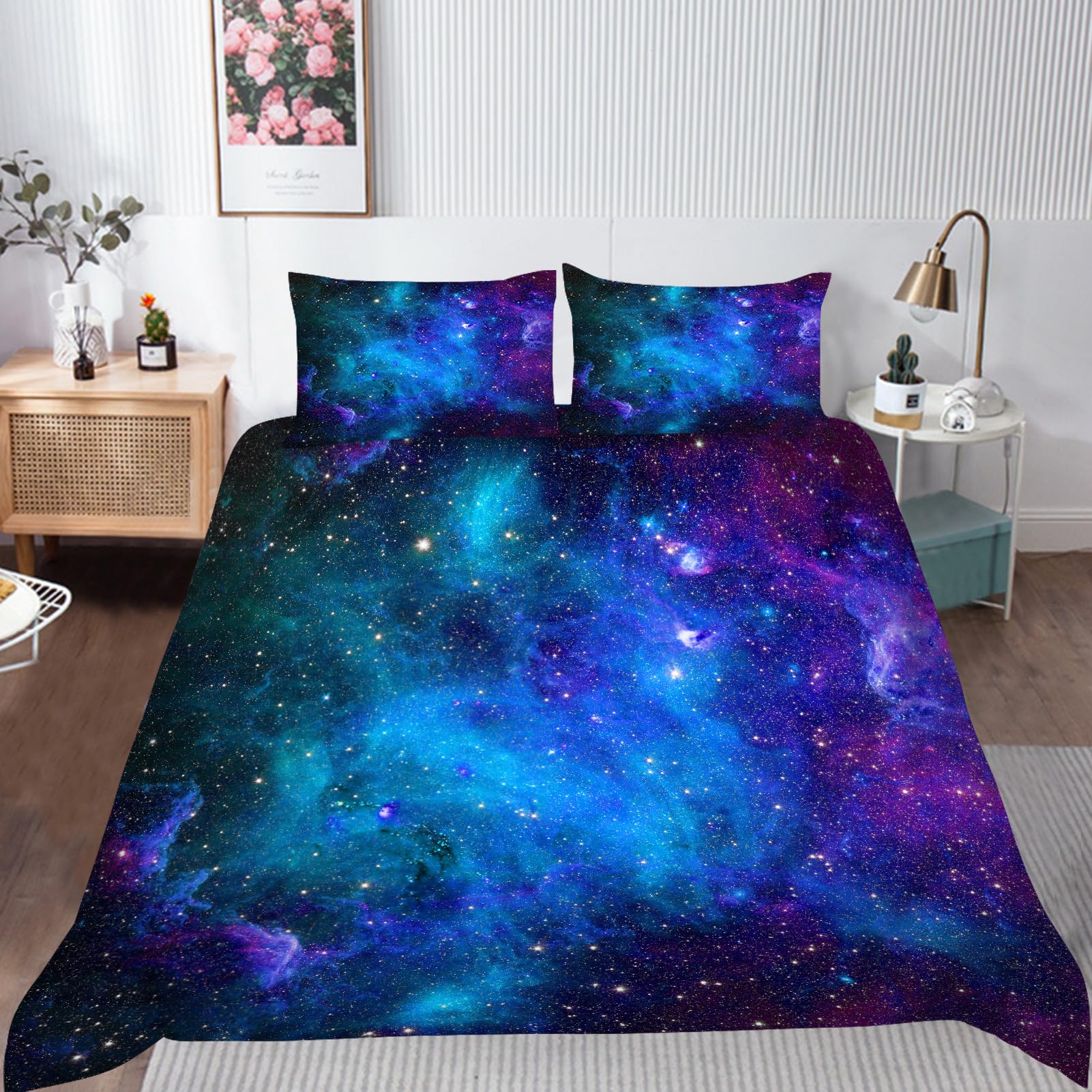 ANHOPE Galaxy Duvet Cover Set Soft Microfibre Polyester Quilt Cover 3 PCS Bedding Set including 2 Pillowcase Abstract Space Nebula Print Pattern Comforter Cover with Zipper Closure Double (200 x 200 cm) - Image 2