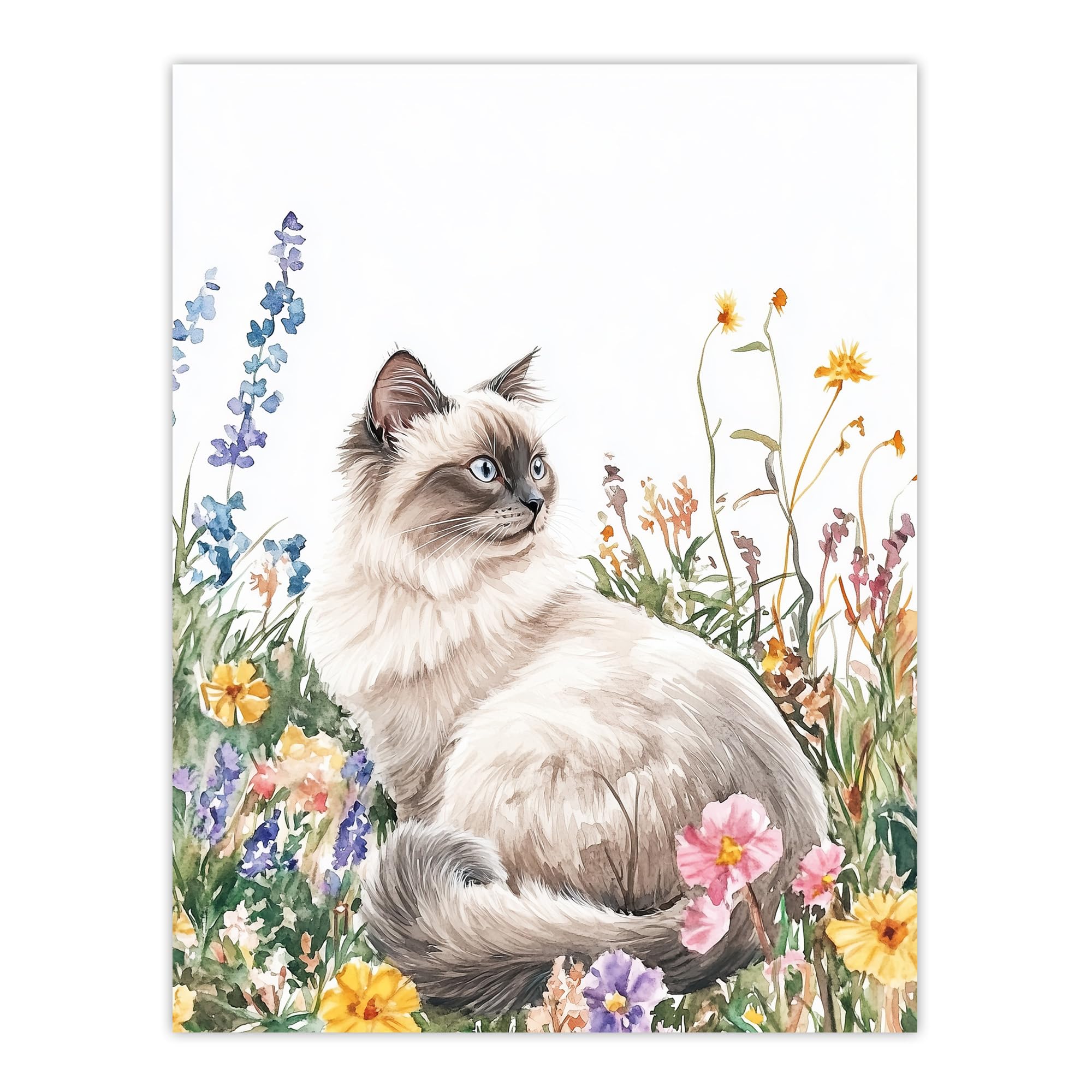 Artery8 - Ragdoll Cat Lover - Wildflower Floral Portrait Wall Art Print - W18" x H24"