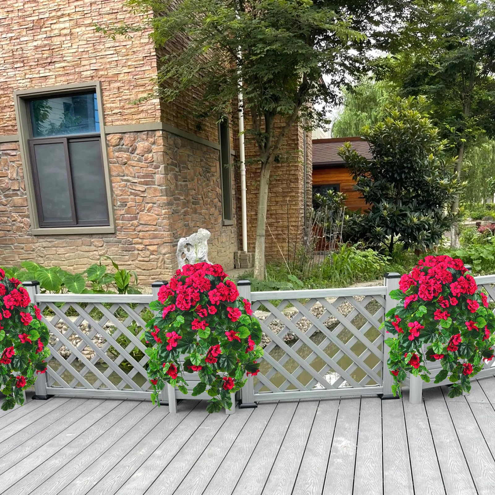 Fiori artificiali da appendere, 86,4 cm, piante finte da appendere, in plastica, resistenti ai raggi UV, per camera da letto, soggiorno, giardino, tra cui fioriere sospese (rosa scuro)