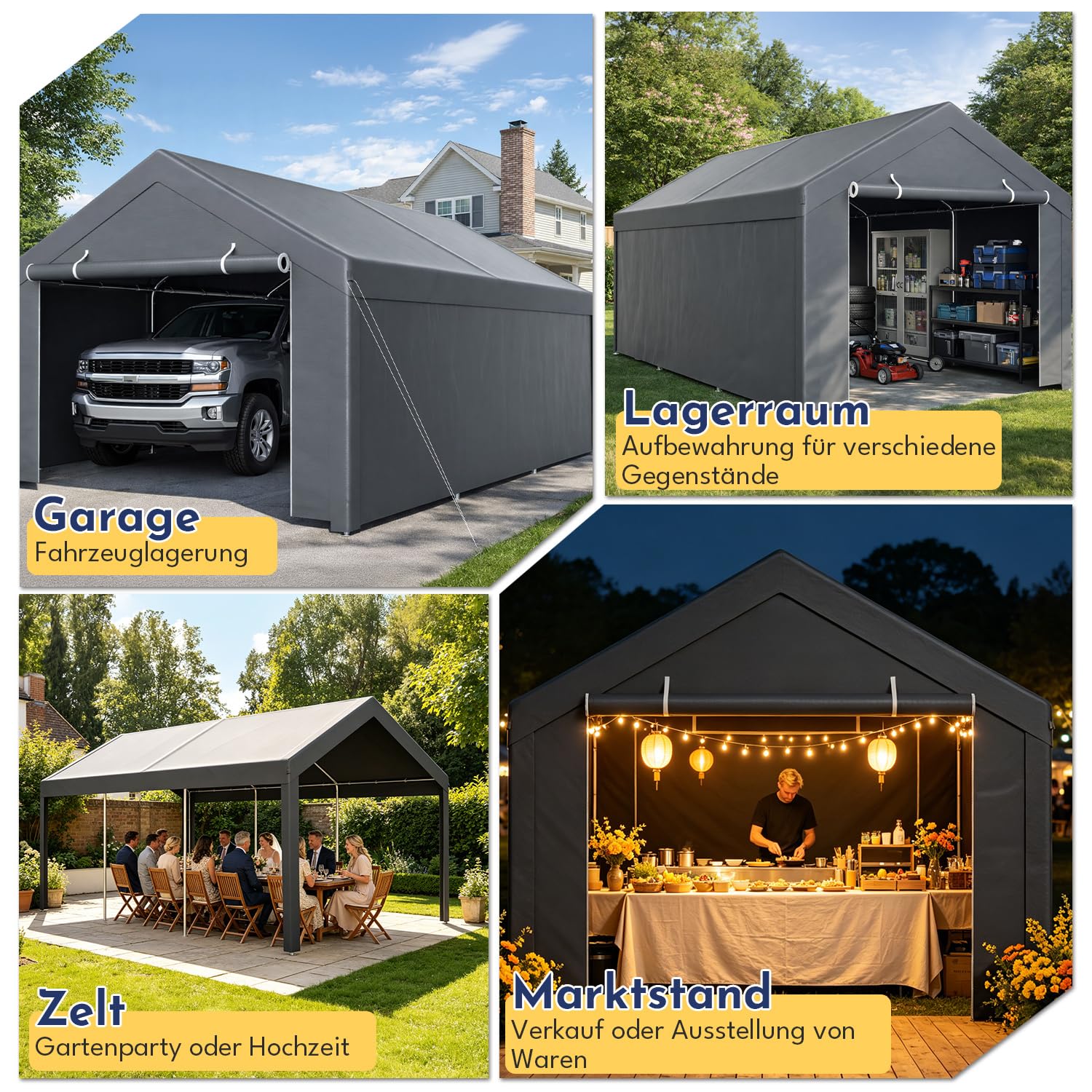 Tente de garage, 3 x 6 m, avec bâche en polyéthylène résistante aux intempéries, résistante à l'hiver, aux UV, pour voiture, SUV, camion
