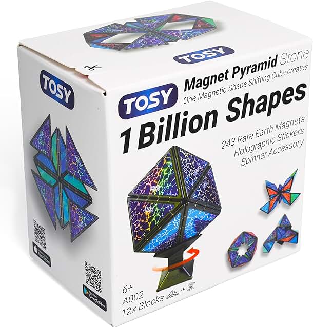TOSY Magnet Pyramid Stone: 14-Piece Puzzle Cube with 243 Rare Earth Magnets (Billion Shapes)