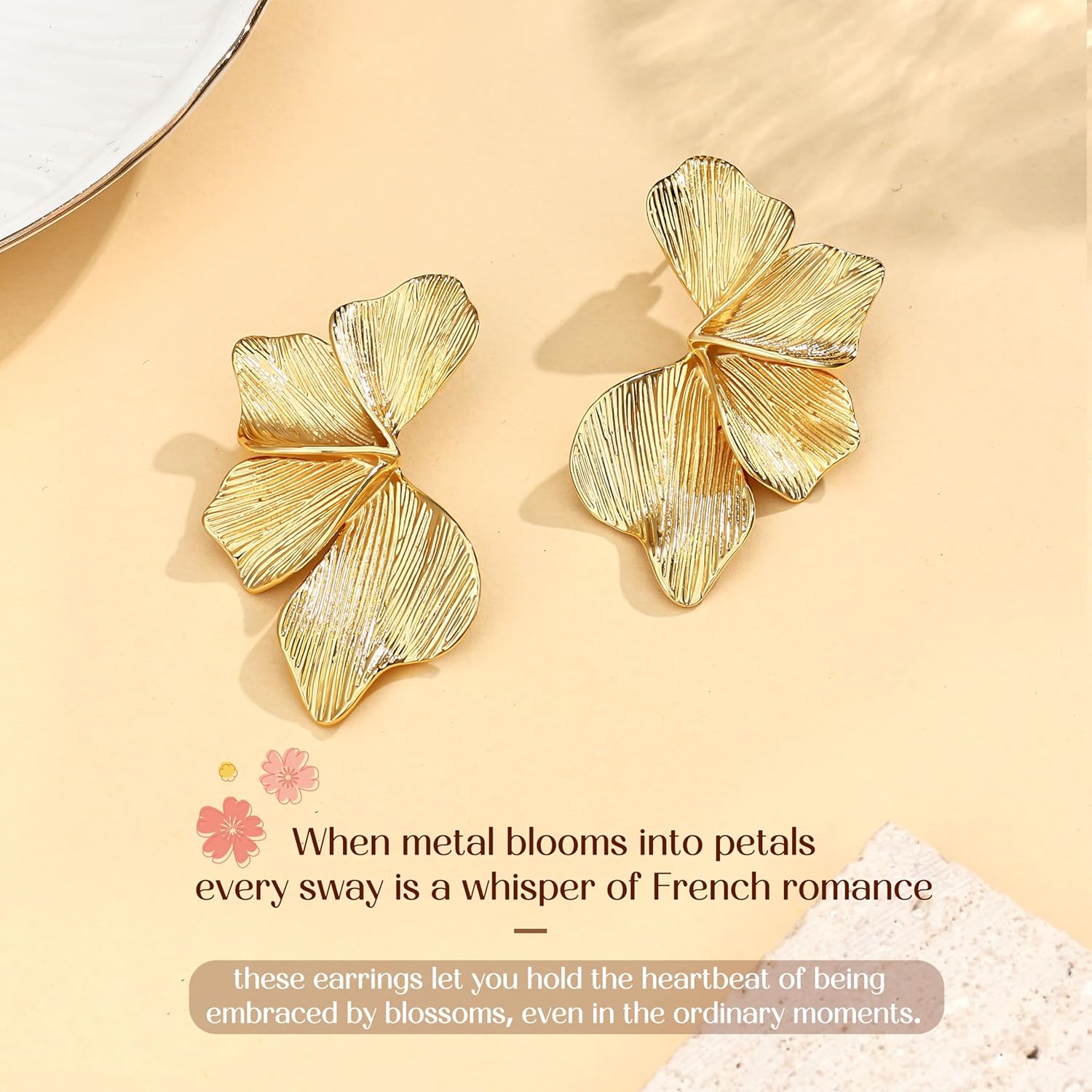 925 Sterling Silver Post Statement Flower Earrings : 14K Gold Plated Dangle Earrings Hypoallergenic Unique Large Floral Chunky Stud Drop Earring Jewelry for Women Trendy - Image 6