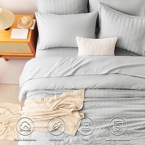 Miniatura 2 de CozyLux - Juego de edredón de cama de sirsaca king en una bolsa con edredón y sábanas, 7 piezas para todo el año, con edredón, funda de almohada,