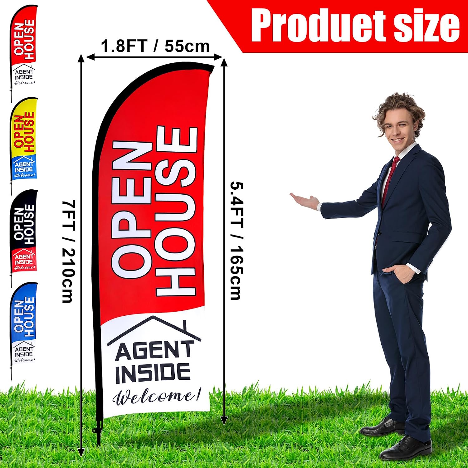Buryeah 4 Pack Open House Flags Signs for Real Estate Agents 7x5.4 Ft Feather Flag Sign with Flagpole Ground Stake Portable Bag Real Estate Flags Opening Signs Banner Set for Business(Colorful)