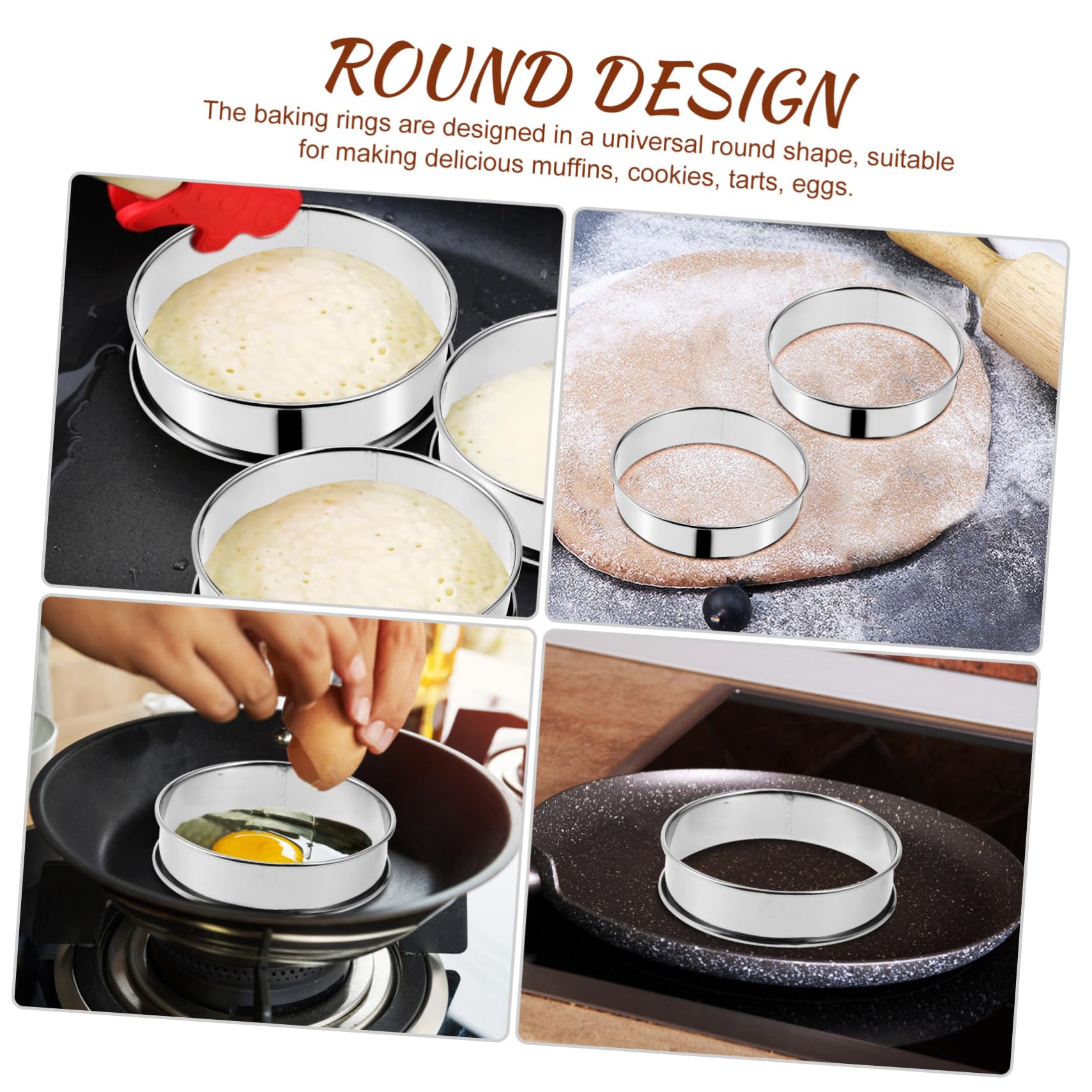 IMIKEYA 5 Ensembles Moule À Gaufres En Acier Inoxydable Cercle À Gâteau Rond Antiadhésif Friteuse Accessoires De Pâtisserie English Muffin Rings Boîtes De Conserve Silver 10 Pièces * 5