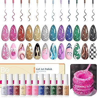 Beetles Nail Art Gel Liner Polish 12 Colors Reflective Glitter Gel Nail ...