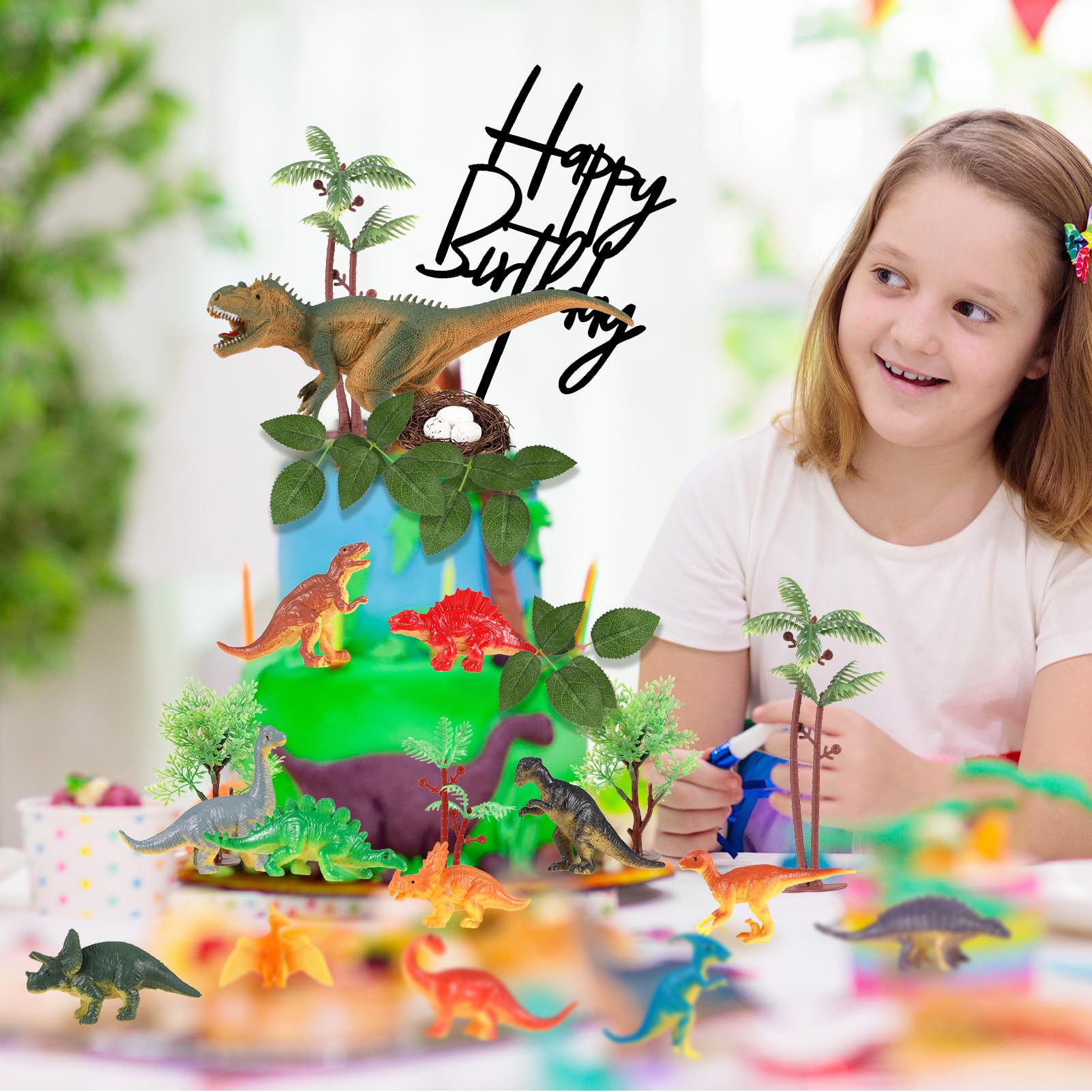 Dinoeye 5 Figurines De Décoration D'anniversaire – Pour Gâteaux, Chambres Ou Fêtes – Modèle Coloré, Facile à Nettoyer, Cadeau Original