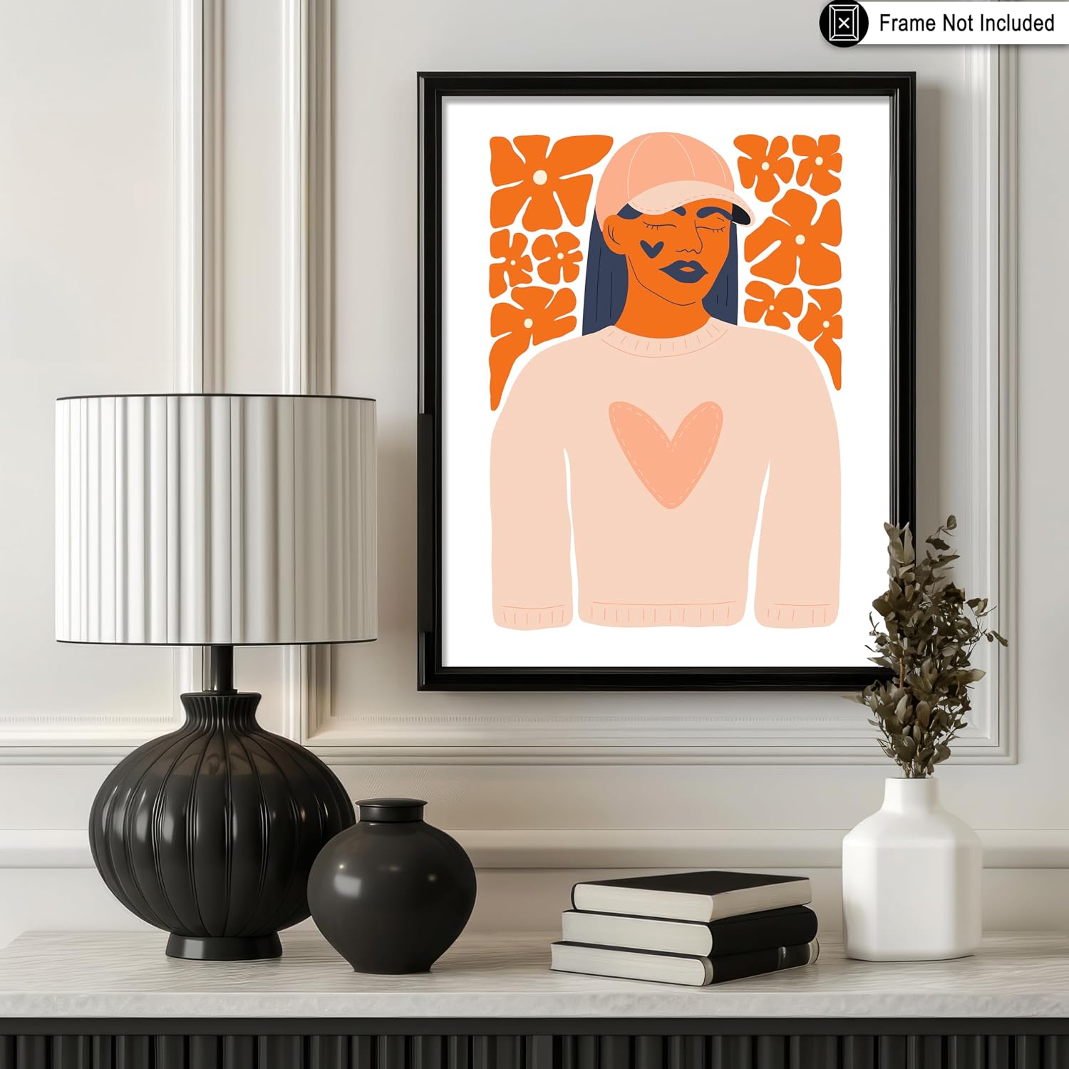 Poster Master Woman in Sweatshirt Poster - Retro Heart Make Up Print - Flower Art - Abstract & Floral Design - Modern Flower Design - Boho Decor - Chic Girls Room or Office Decor - 8x10 UNFRAMED