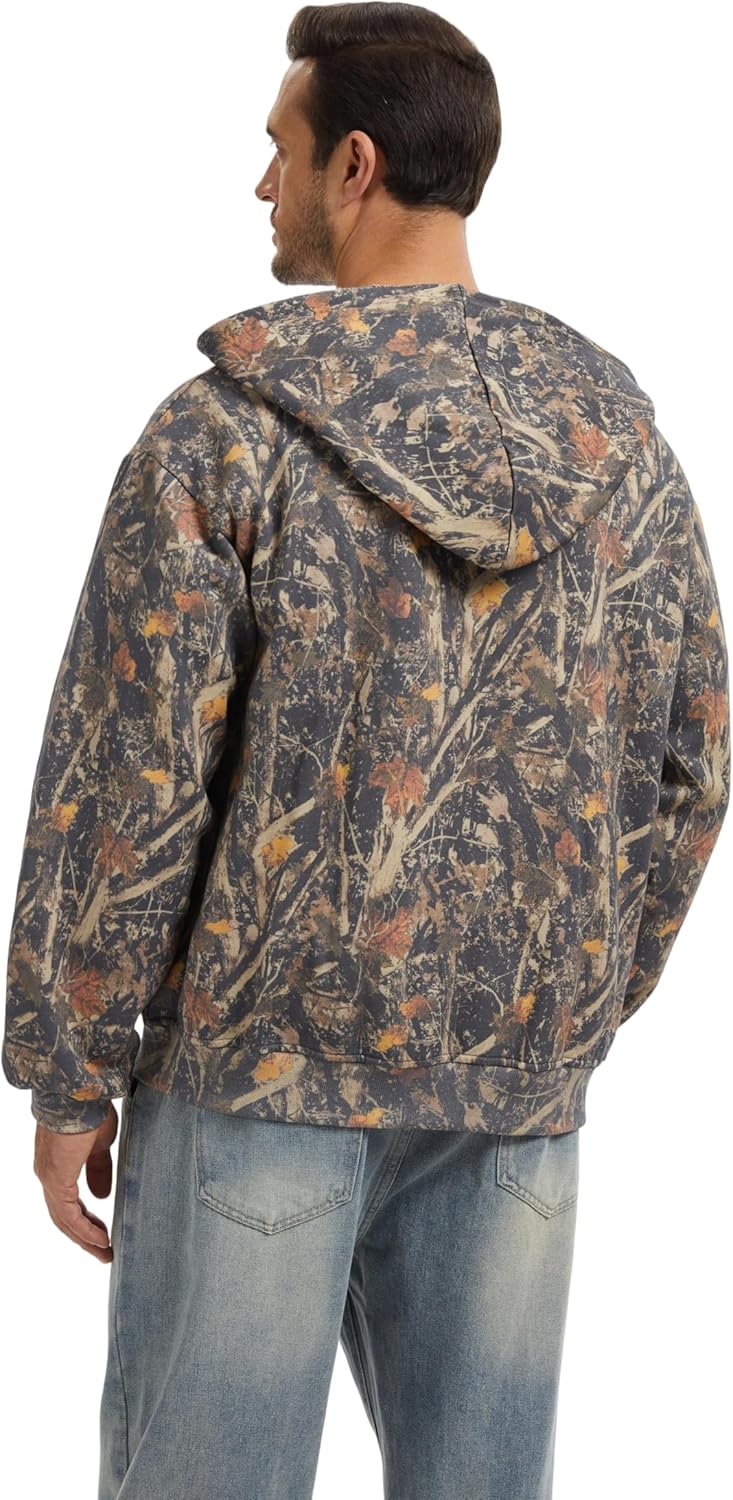 Camo Zip up Hoodie Men Full-Zip Fleece Hoodies Oversized Hooded Sweatshirts Maple Leaf Print Long Sleeve Sweatshirt - Image 6