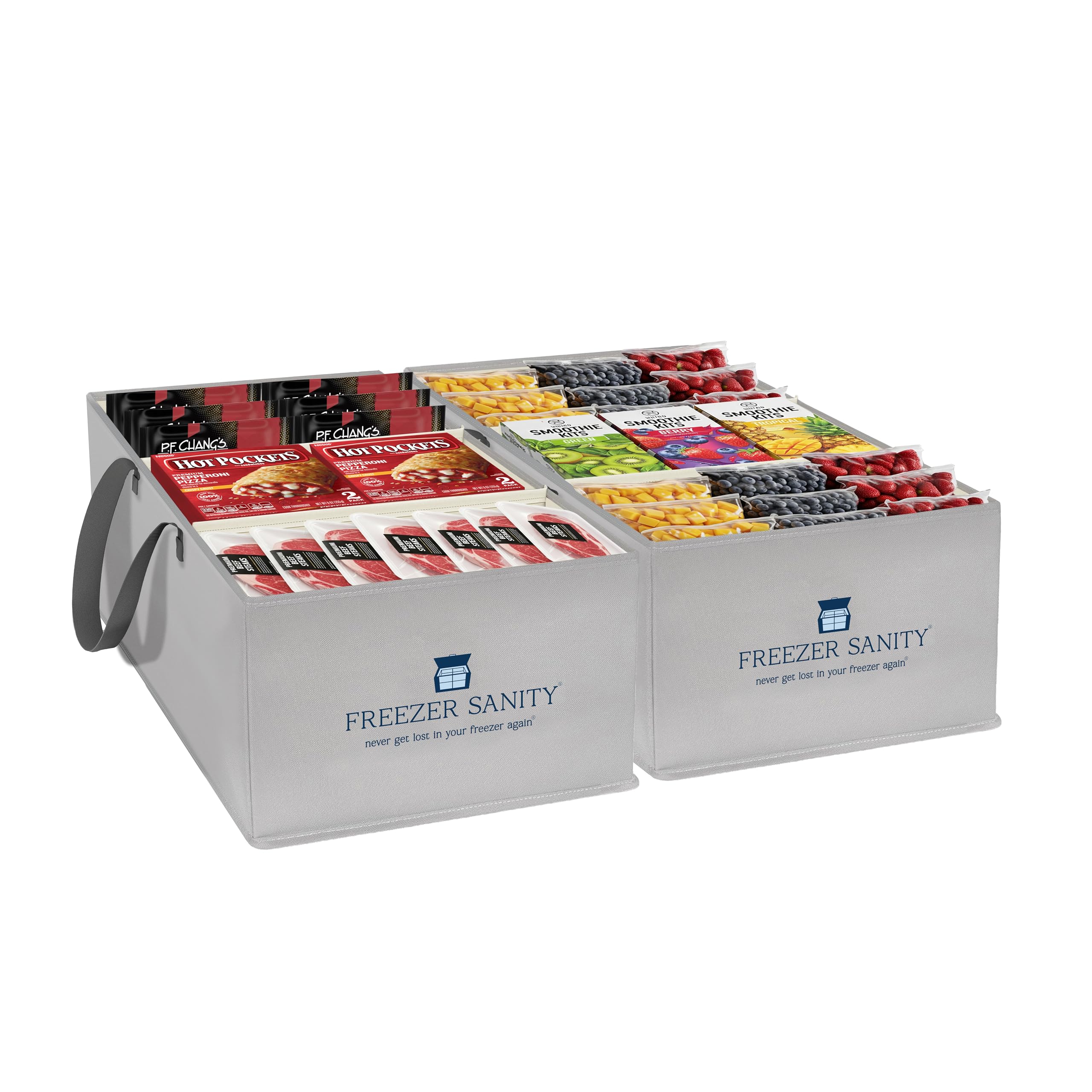 FREEZER SANITY The Original Chest Freezer Organizer Bins, Stackable Storage Organizers, Deep Freezer Dividers, Handles, Heavy-Duty, Waterproof (2 Pack