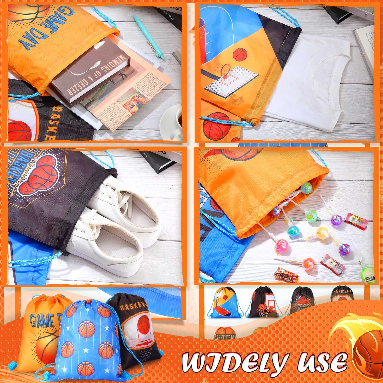 Shappy 12 Pack Basketball Drawstring Bags Party Favors, Basketball Goodie Backpack, Sports Drawstring Gift Bag for Birthday Party, School, Gym, Travel