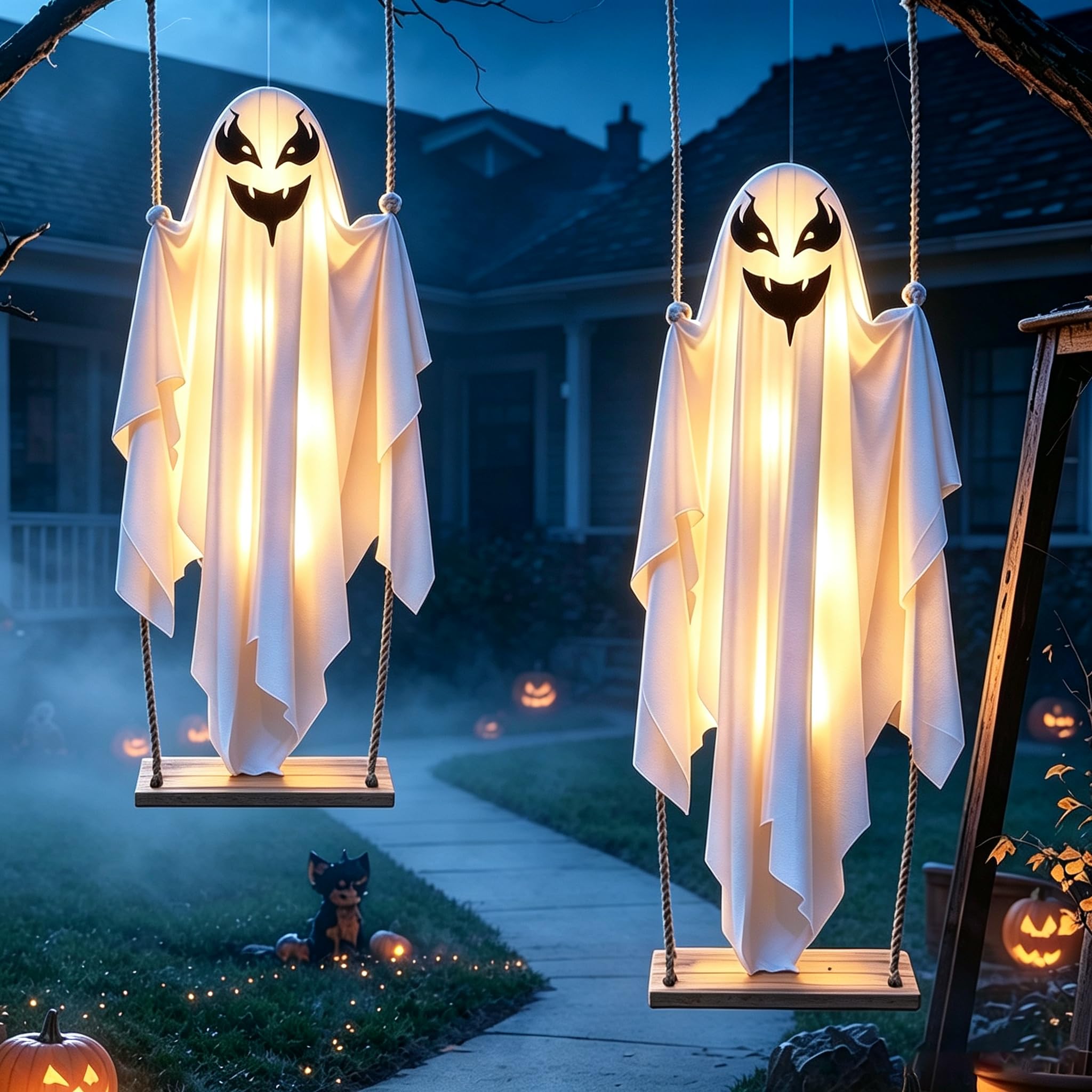 SNZ Decoración de Halloween al aire libre, 2 unidades de espíritu oscilante