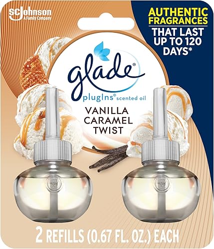 Glade PlugIns - Recambios de ambientador, aceites esenciales y perfumados para el hogar y el baño, vainilla caramelo torcido, 1.34 onzas líquidas, 2