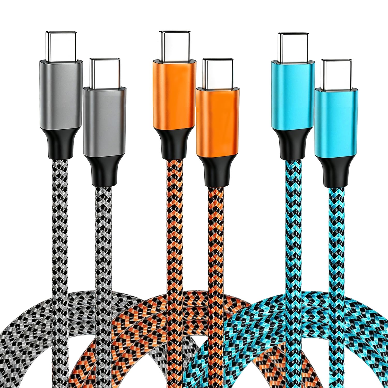 Exeric USB C to USB C Cable Fast Charging Nylon Braided 60w 3PACK 6FT